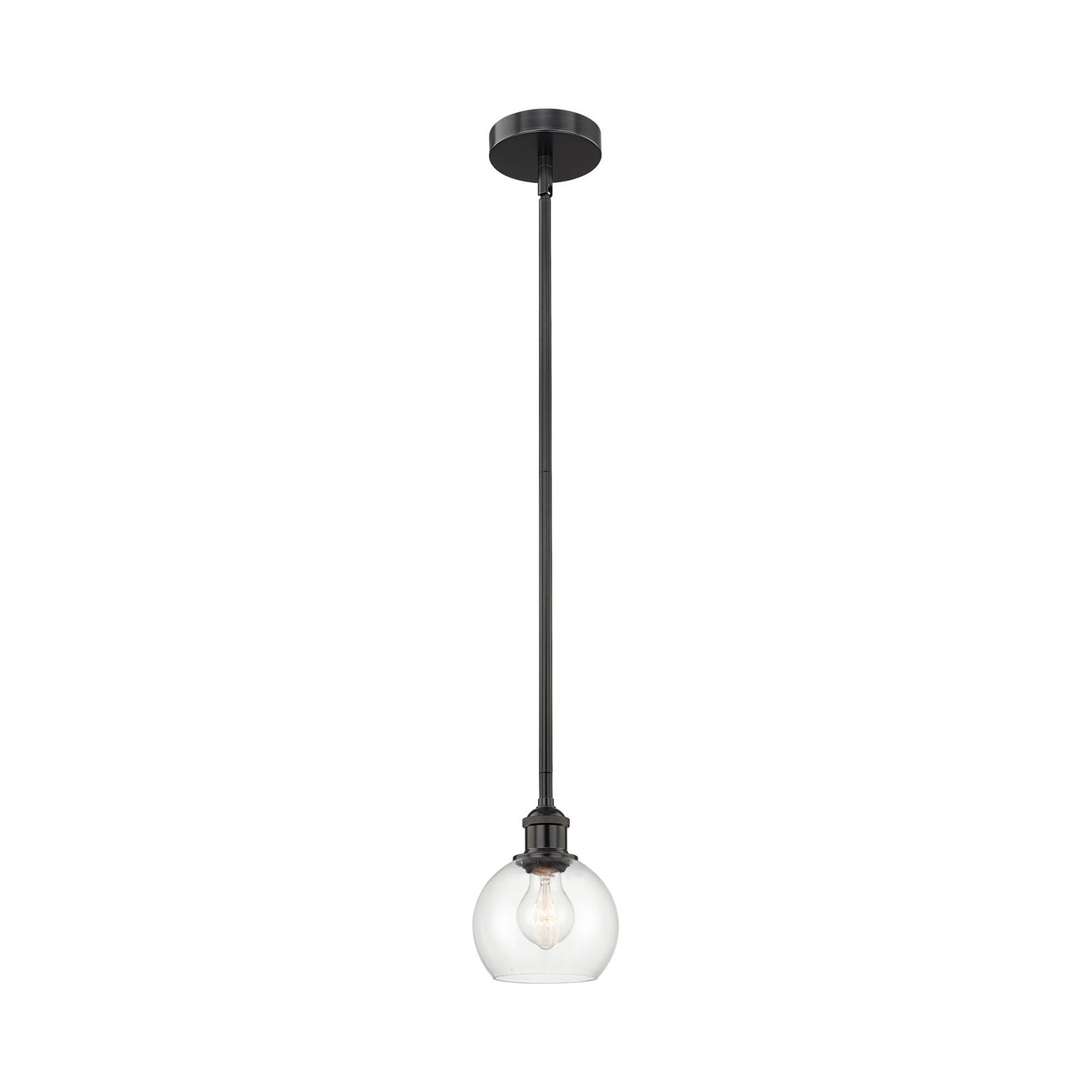 Innovations Athens 6in 1-Light Mini Pendant | Industrial Matte Black Steel and Clear Glass | Kitchen Island & Dining Room | 5.88 | Model 616-1S-BK-G122-6