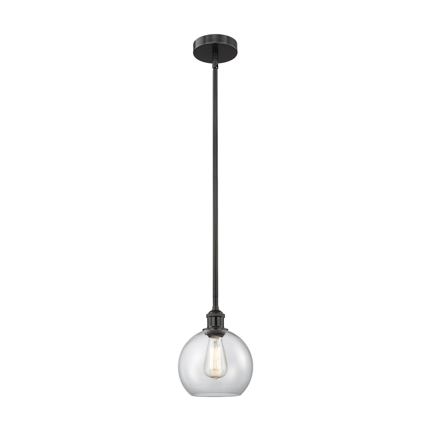 Innovations Athens 8in 1-Light Mini Pendant | Industrial Matte Black Steel and Clear Glass | Kitchen Island & Dining Room | 8 | Model 616-1S-BK-G122-8-LED