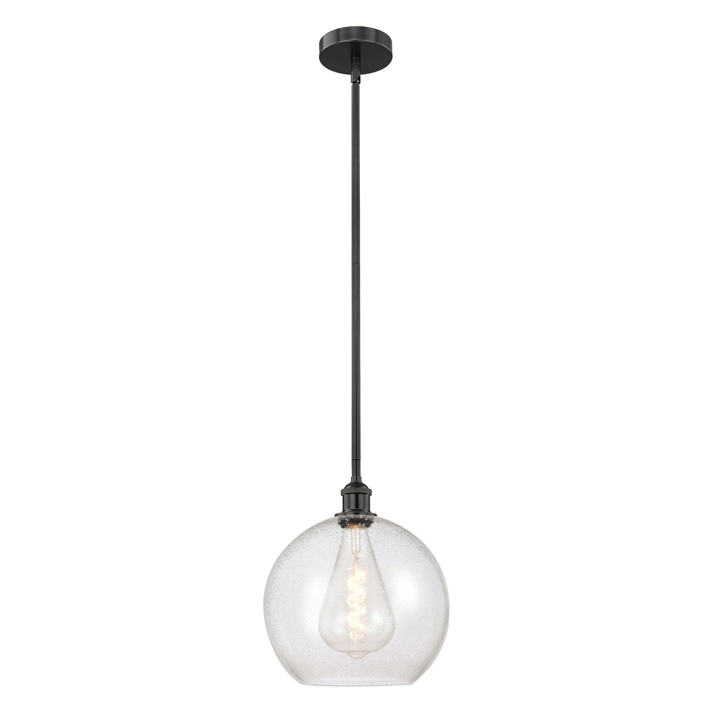 Innovations Athens 12in 1-Light Mini Pendant | Industrial Matte Black Steel and Seedy Glass | Kitchen Island & Dining Room | Model 616-1S-BK-G124-12-LED
