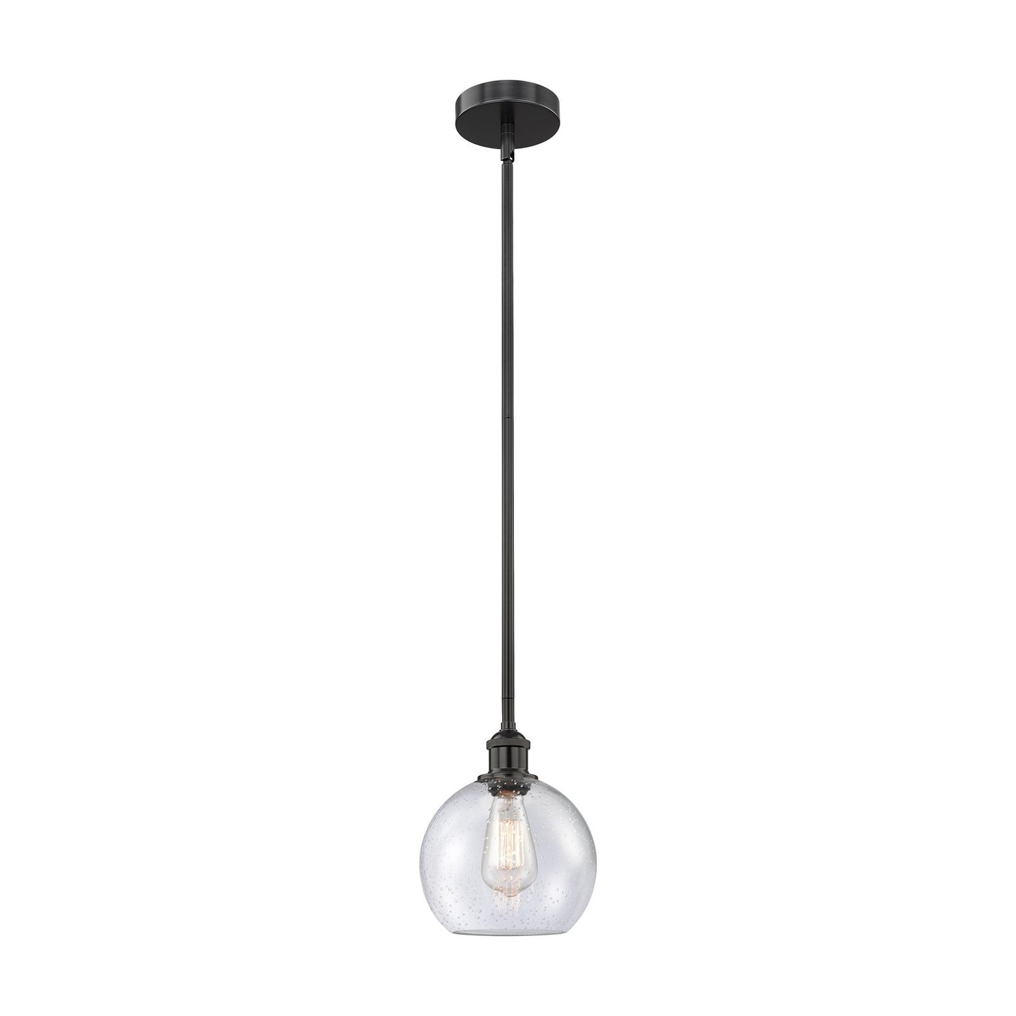 Innovations Athens 8in 1-Light Mini Pendant | Industrial Matte Black Steel and Seedy Glass | Kitchen Island & Dining Room | 8 x 8 | Model 616-1S-BK-G124-8
