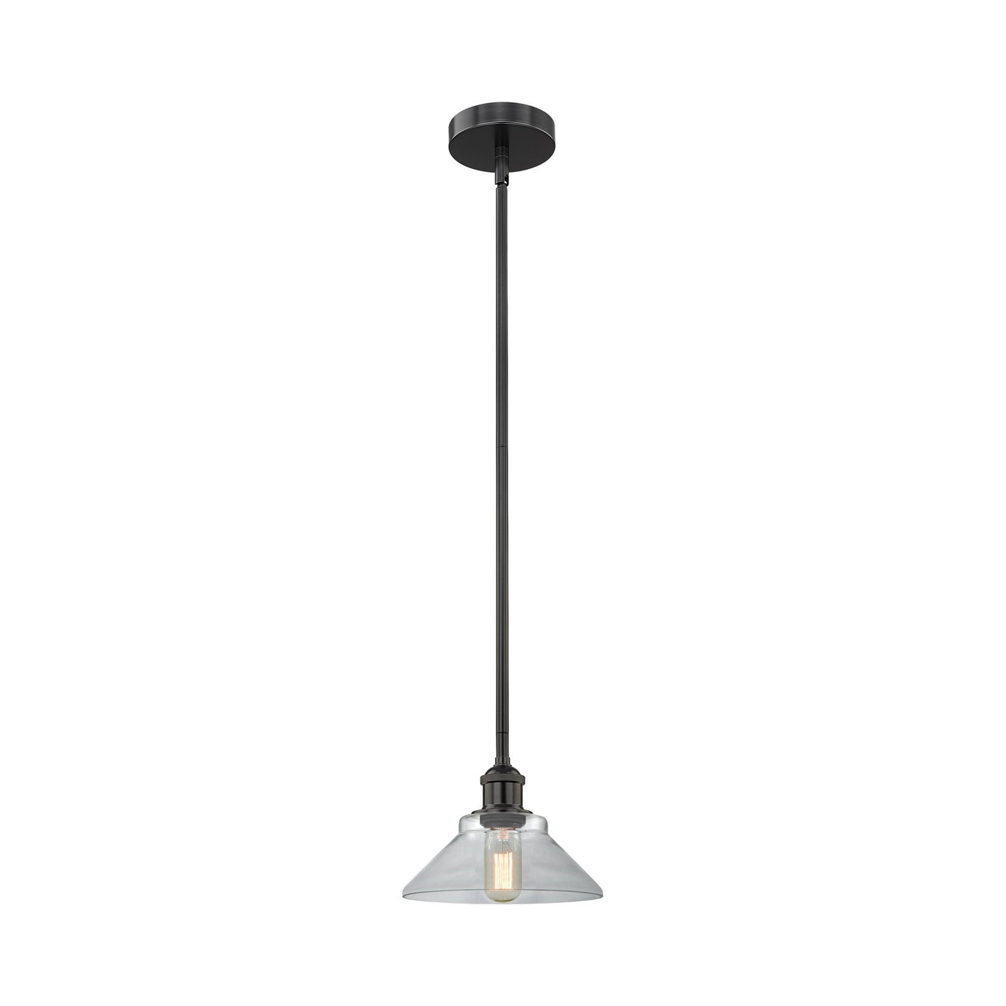 Innovations Orwell 8in 1-Light Mini Pendant | Industrial Matte Black Steel and Clear Glass | Kitchen Island & Dining Room | 8.38 x | Model 616-1S-BK-G132