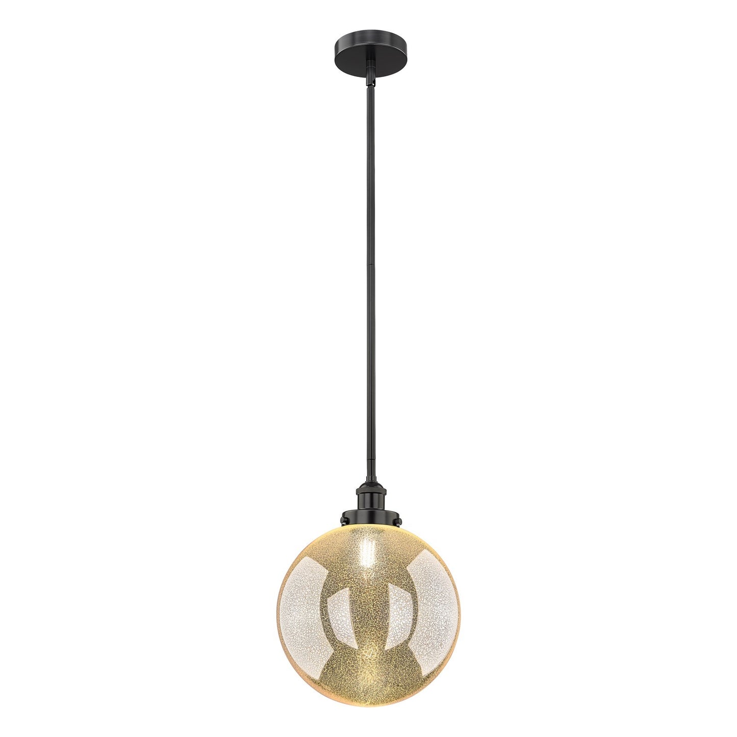 Innovations Beacon 12in 1-Light Mini Pendant | Industrial Matte Black Steel and Mercury Seeded Glass | Kitchen Island & Dining | Model 616-1S-BK-G208-12