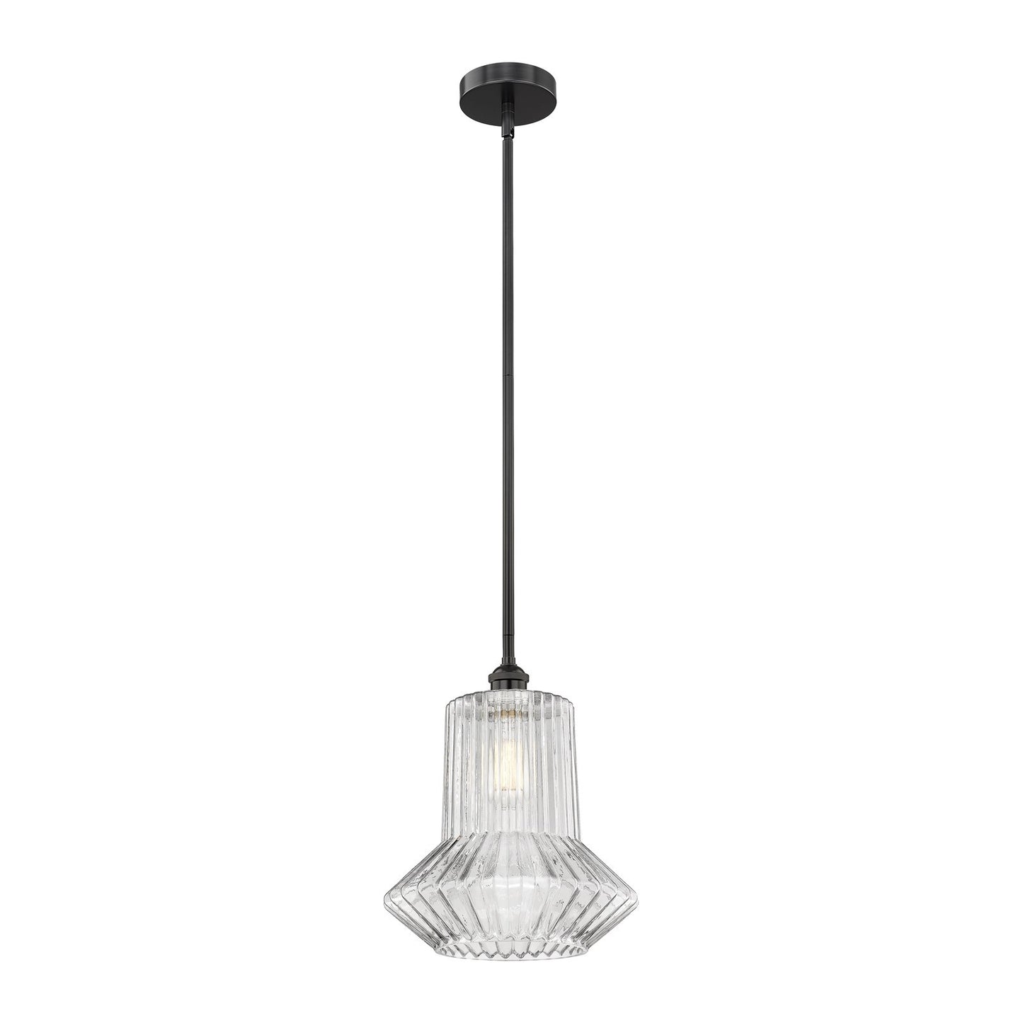 Innovations Springwater 12in 1-Light Mini Pendant | Industrial Matte Black Steel and Clear Fluted Glass | Kitchen Island & Dining | Model 616-1S-BK-G212