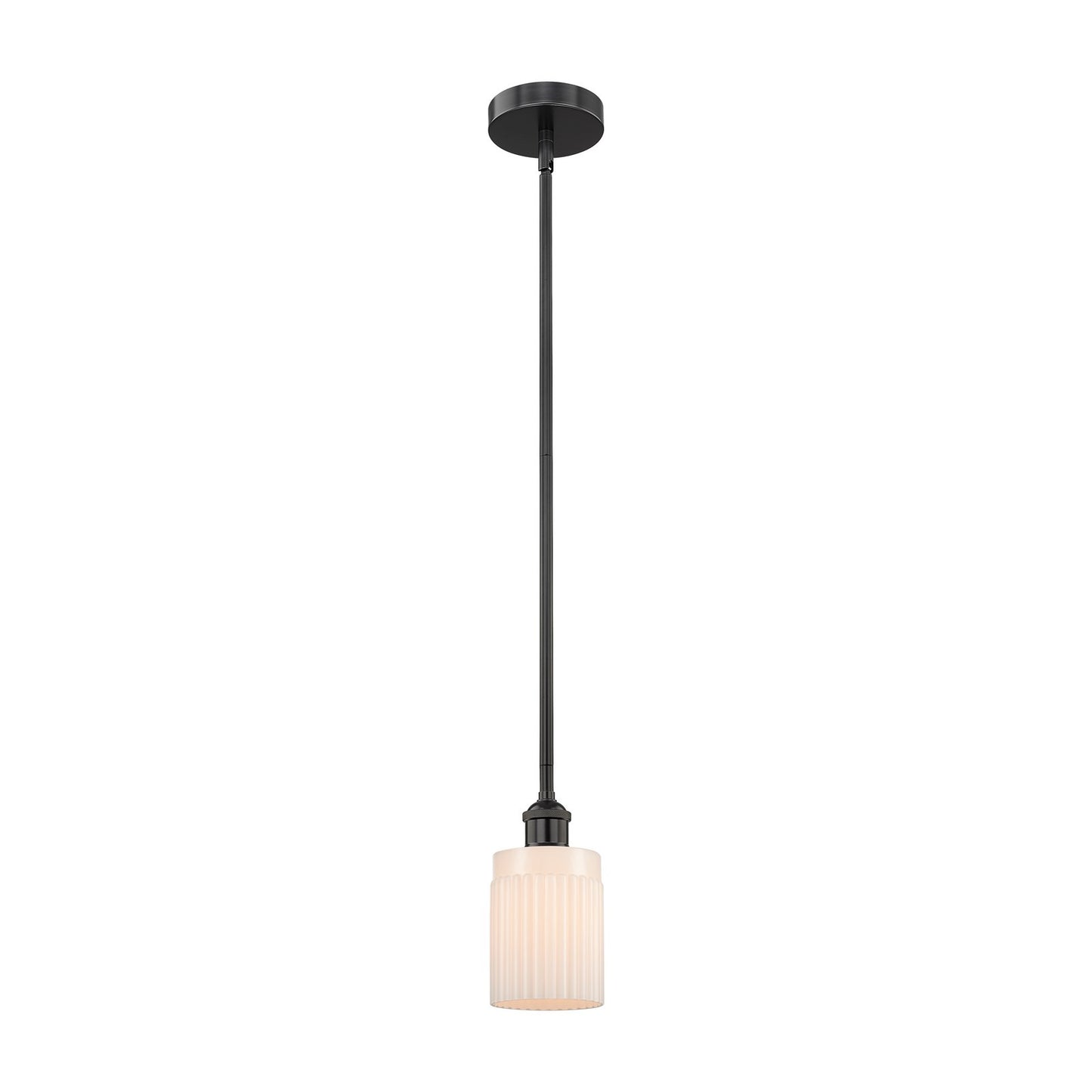 Innovations Hadley 4.5in 1-Light Mini Pendant | Modern Transitional Matte Black Steel and Matte White Ribbed Glass | Kitchen Island | Model 616-1S-BK-G341