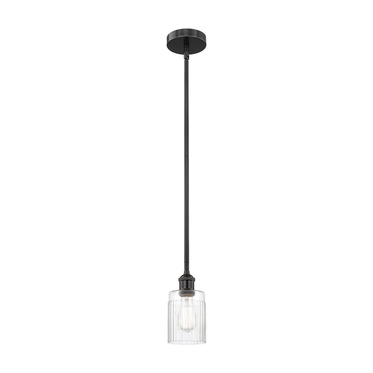 Innovations Hadley 5in 1-Light Mini Pendant | Art Nouveau Matte Black Steel and Clear Ribbed Glass | Kitchen Island & Dining | Model 616-1S-BK-G342-LED