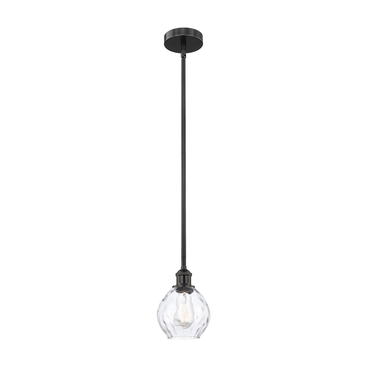 Innovations Waverly 6in 1-Light Mini Pendant | Industrial Matte Black Steel and Clear Water Glass | Kitchen Island & Dining Room | Model 616-1S-BK-G362