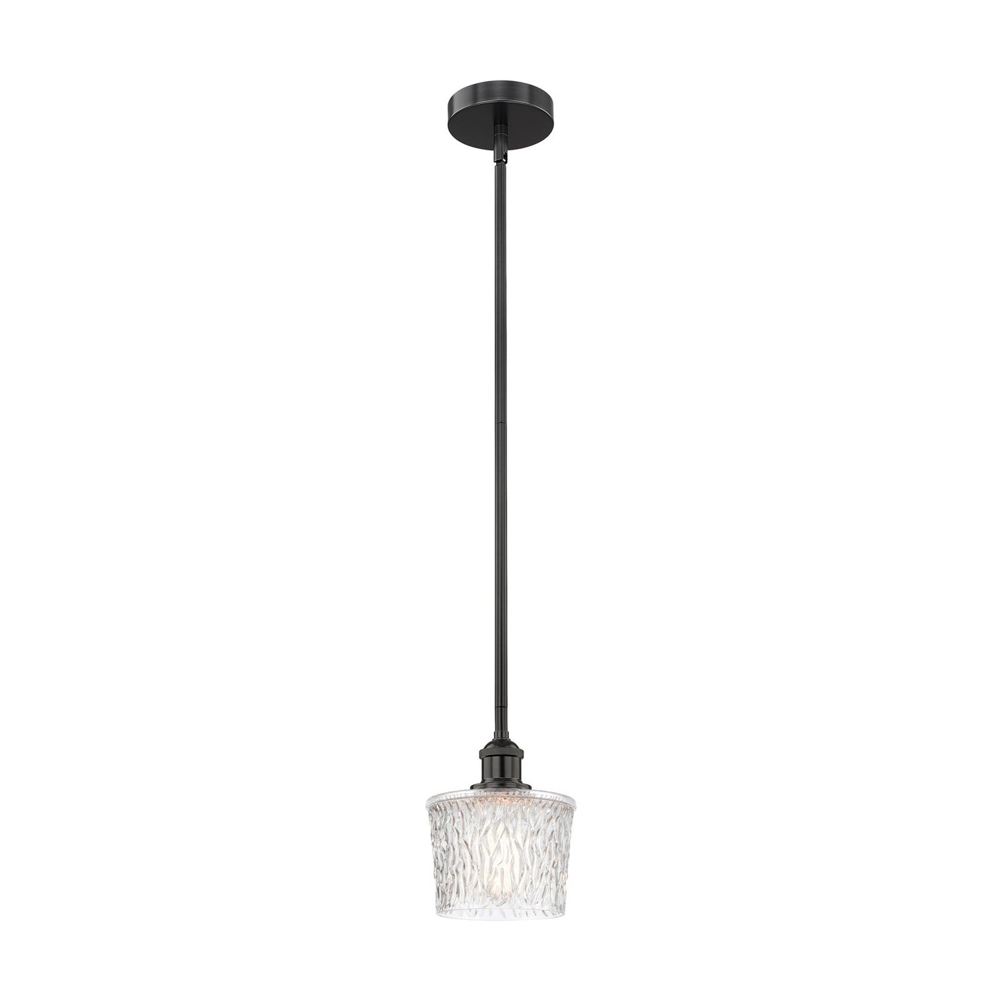 Innovations Niagara 7in 1-Light Mini Pendant | Industrial Matte Black Steel and Clear Textured Glass | Kitchen Island & Dining Room | Model 616-1S-BK-G402