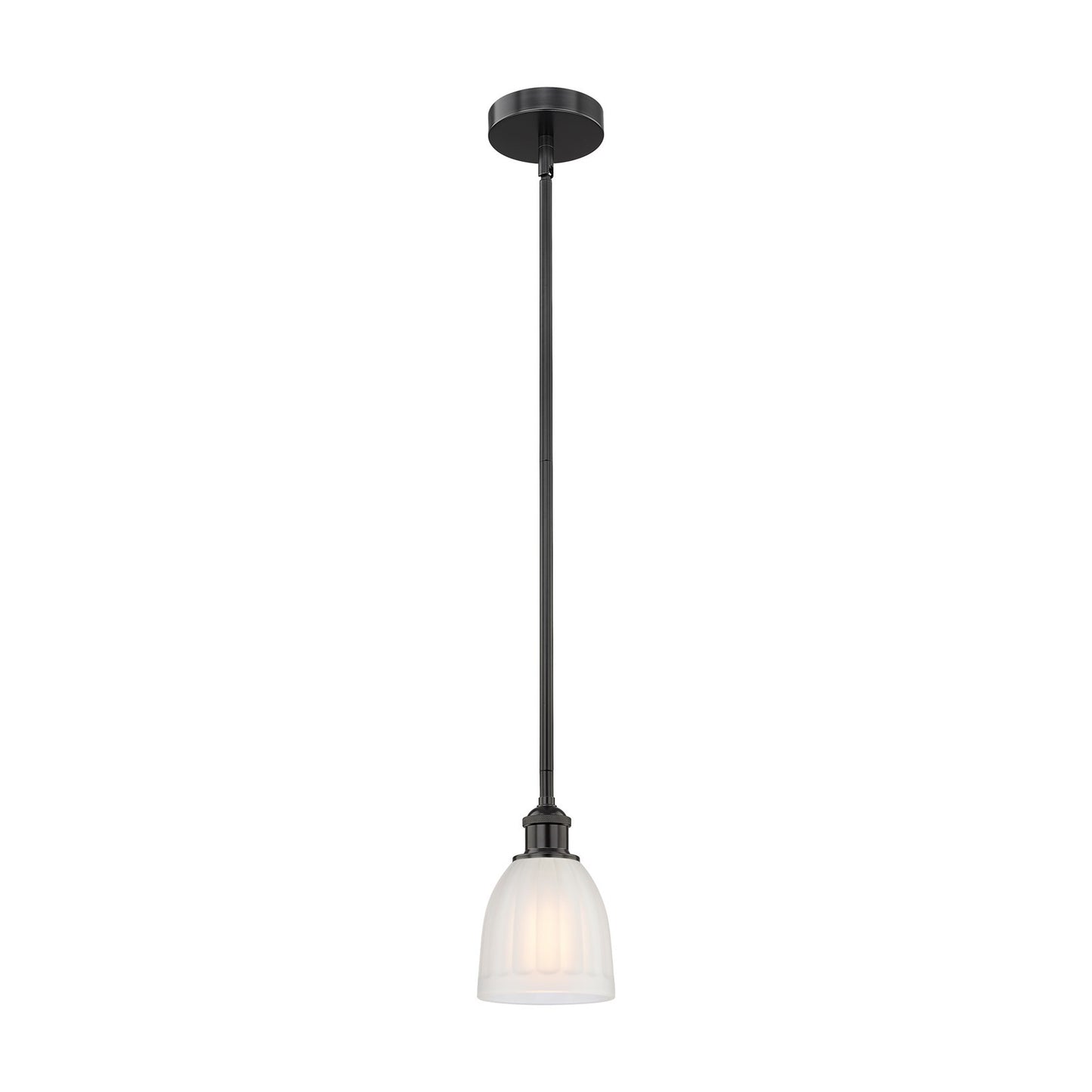 Innovations Brookfield 6in 1-Light Mini Pendant | Industrial Matte Black Steel and White Frosted Ribbed Glass | Kitchen Island | Model 616-1S-BK-G441-LED