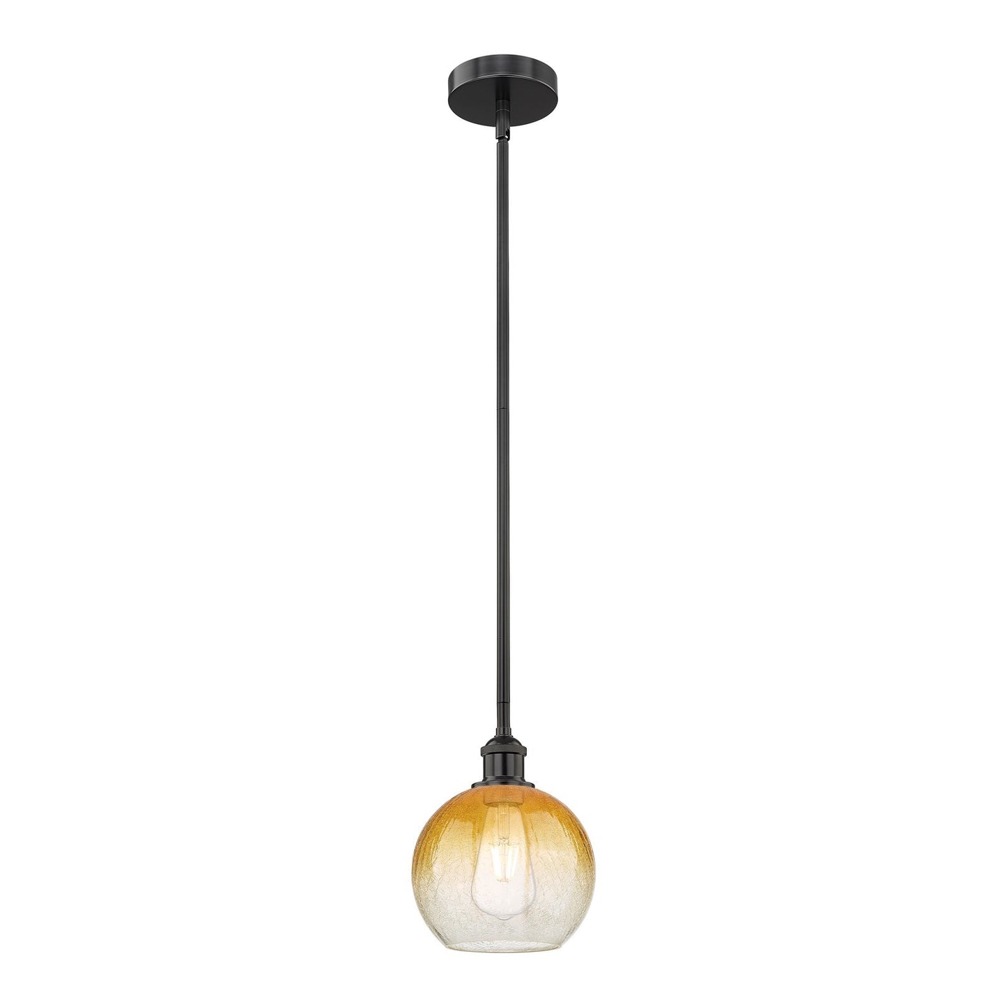 Innovations Brookhaven Globe 8in 1-Light Mini Pendant | Industrial Matte Black Steel and Amber Glass | Kitchen Island & Dining | Model 616-1S-BK-G483-8AM