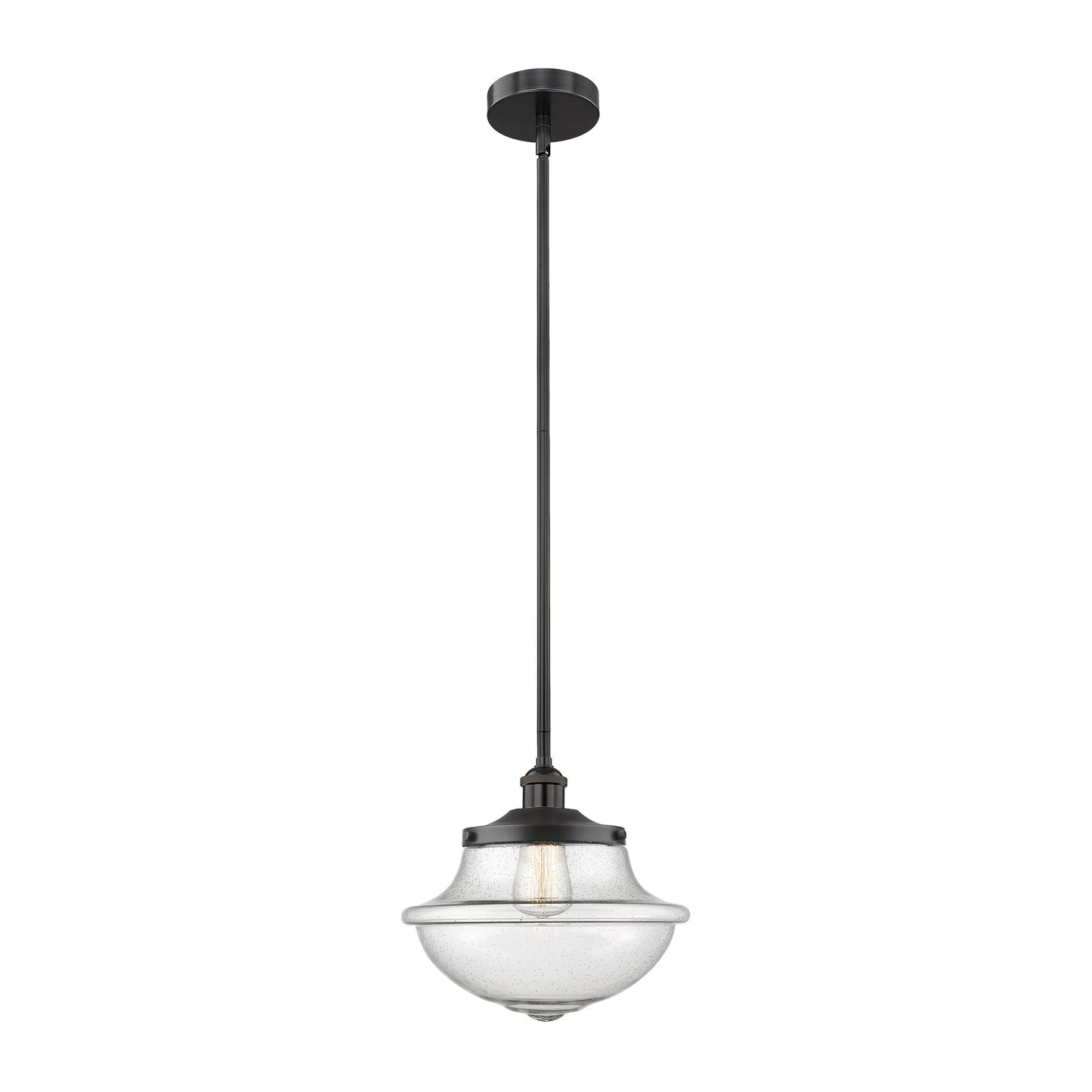 Innovations Oxford 12in 1-Light Mini Pendant | Industrial Matte Black Steel and Seedy Glass | Kitchen Island & Dining Room | 11.75 | Model 616-1S-BK-G544