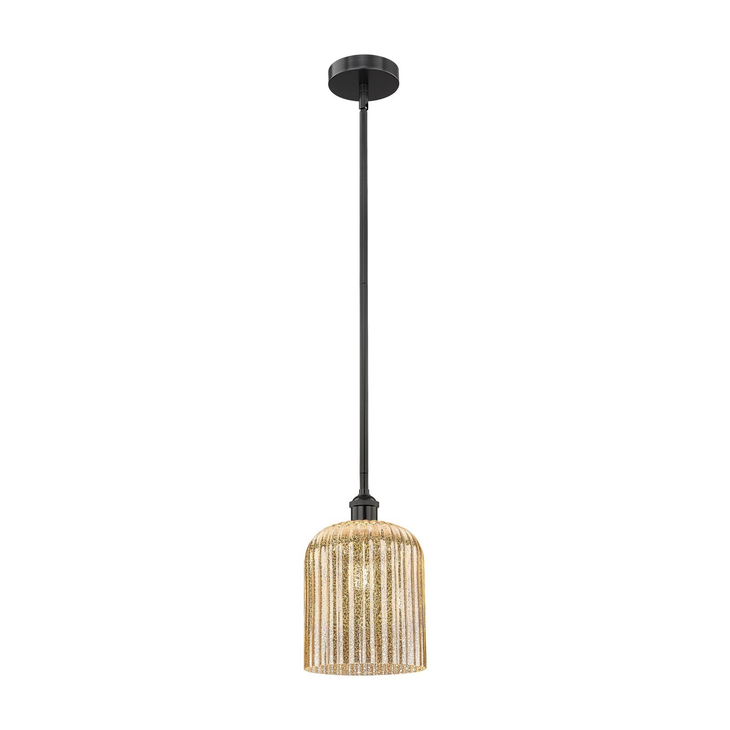 Innovations Bridal Veil 5in 1-Light Mini Pendant | Industrial Matte Black Steel and Mercury Ribbed Glass | Kitchen Island & | Model 616-1S-BK-G559-8ME