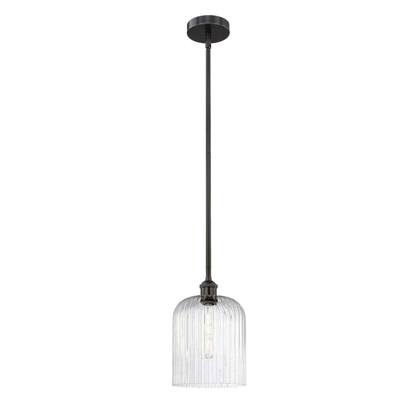 Innovations Bridal Veil 5in 1-Light Mini Pendant | Industrial Matte Black Steel and Seedy Ribbed Glass | Kitchen Island & | Model 616-1S-BK-G559-8SDY