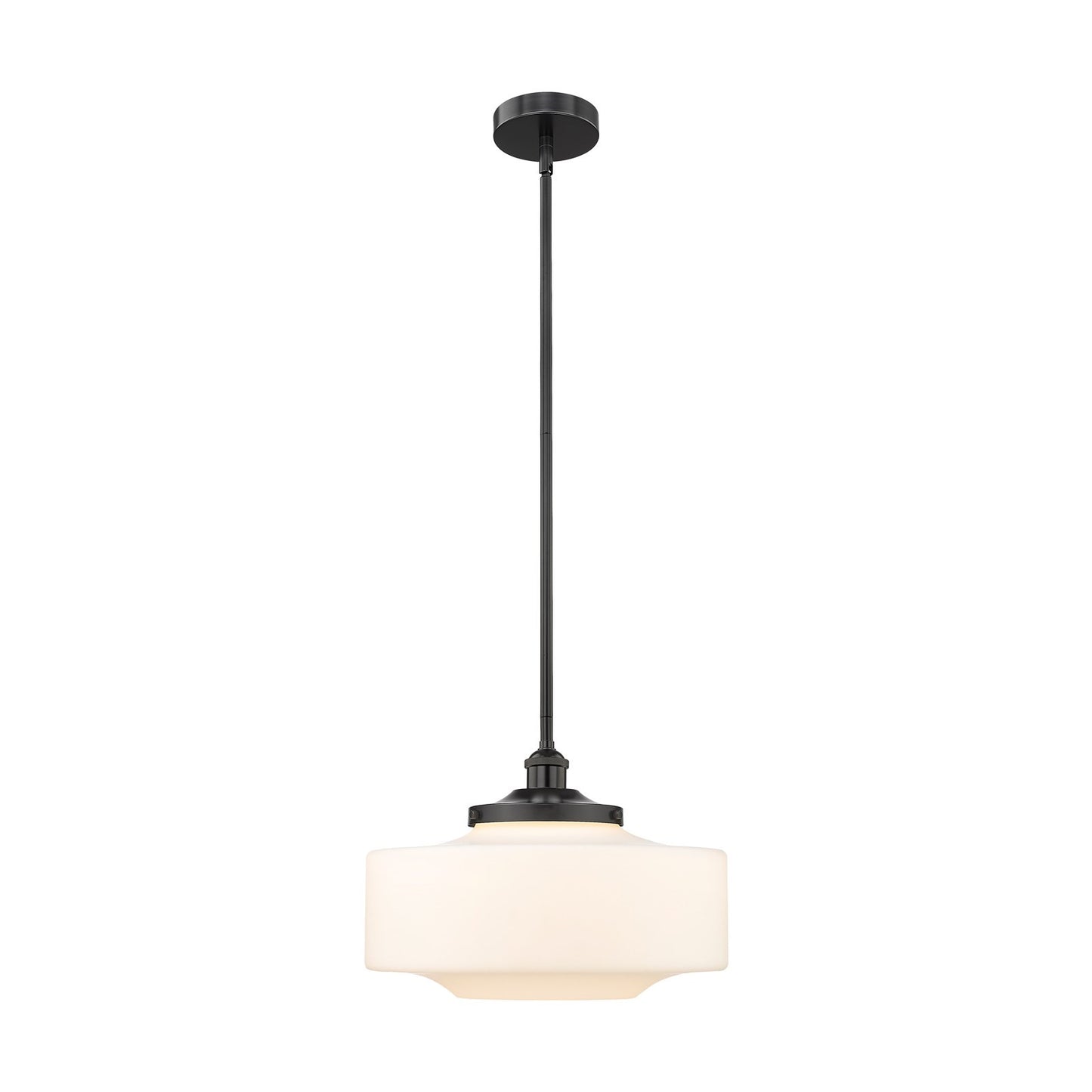 Innovations Bridgeton 12in 1-Light Mini Pendant | Traditional Matte Black Steel and Matte White Frosted Glass | Kitchen Island & | Model 616-1S-BK-G691-16