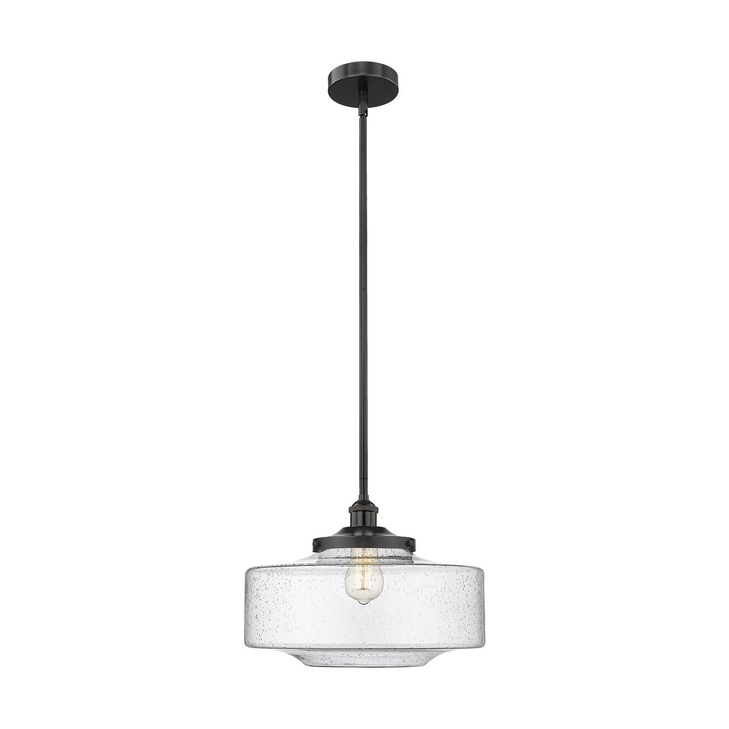 Innovations Bridgeton 16in 1-Light Mini Pendant | Traditional Matte Black Steel and Seedy Glass | Kitchen Island & Dining Room | Model 616-1S-BK-G694-16