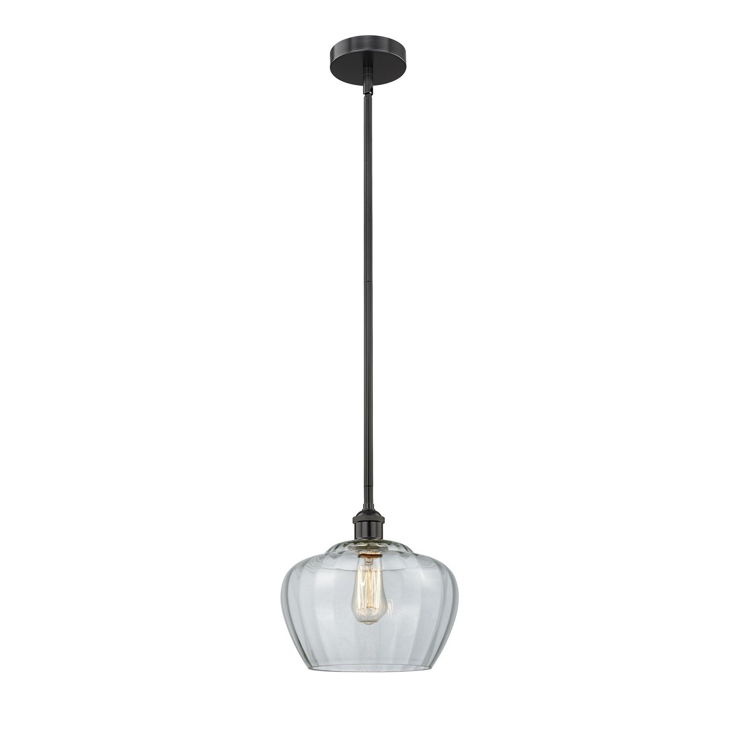 Innovations Fenton 11in 1-Light Mini Pendant | Industrial Matte Black Steel and Clear Ribbed Glass | Kitchen Island & Dining Room | Model 616-1S-BK-G92-L