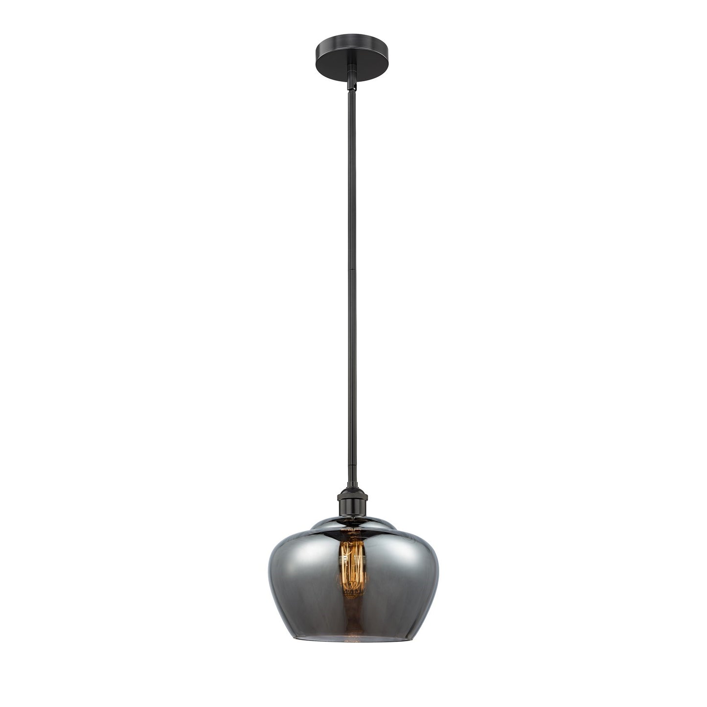 Innovations Fenton 11in 1-Light Mini Pendant | Industrial Matte Black Steel and Light Smoke Ribbed Glass | Kitchen Island & Dining | Model 616-1S-BK-G93-L