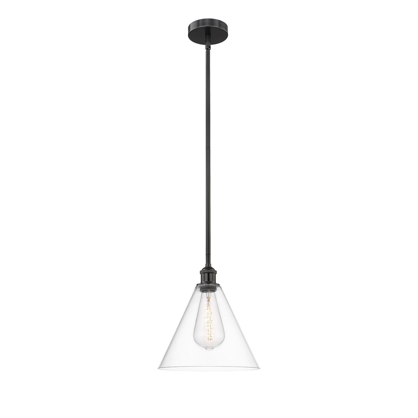 Innovations Berkshire 12in 1-Light Mini Pendant | Industrial Matte Black Steel and Clear Glass | Kitchen Island & Dining Room | Model 616-1S-BK-GBC-122