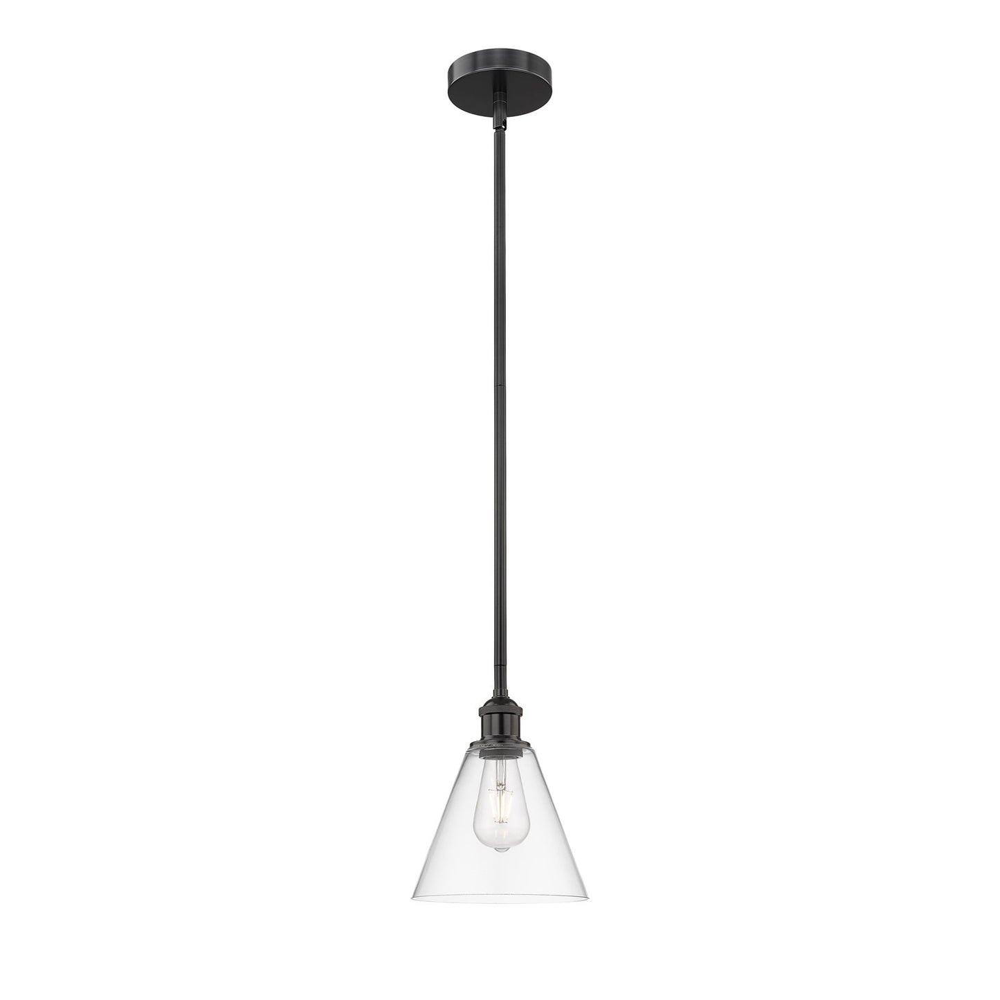 Innovations Berkshire 8in 1-Light Mini Pendant | Industrial Matte Black Steel and Clear Glass | Kitchen Island & Dining Room | 8 | Model 616-1S-BK-GBC-82