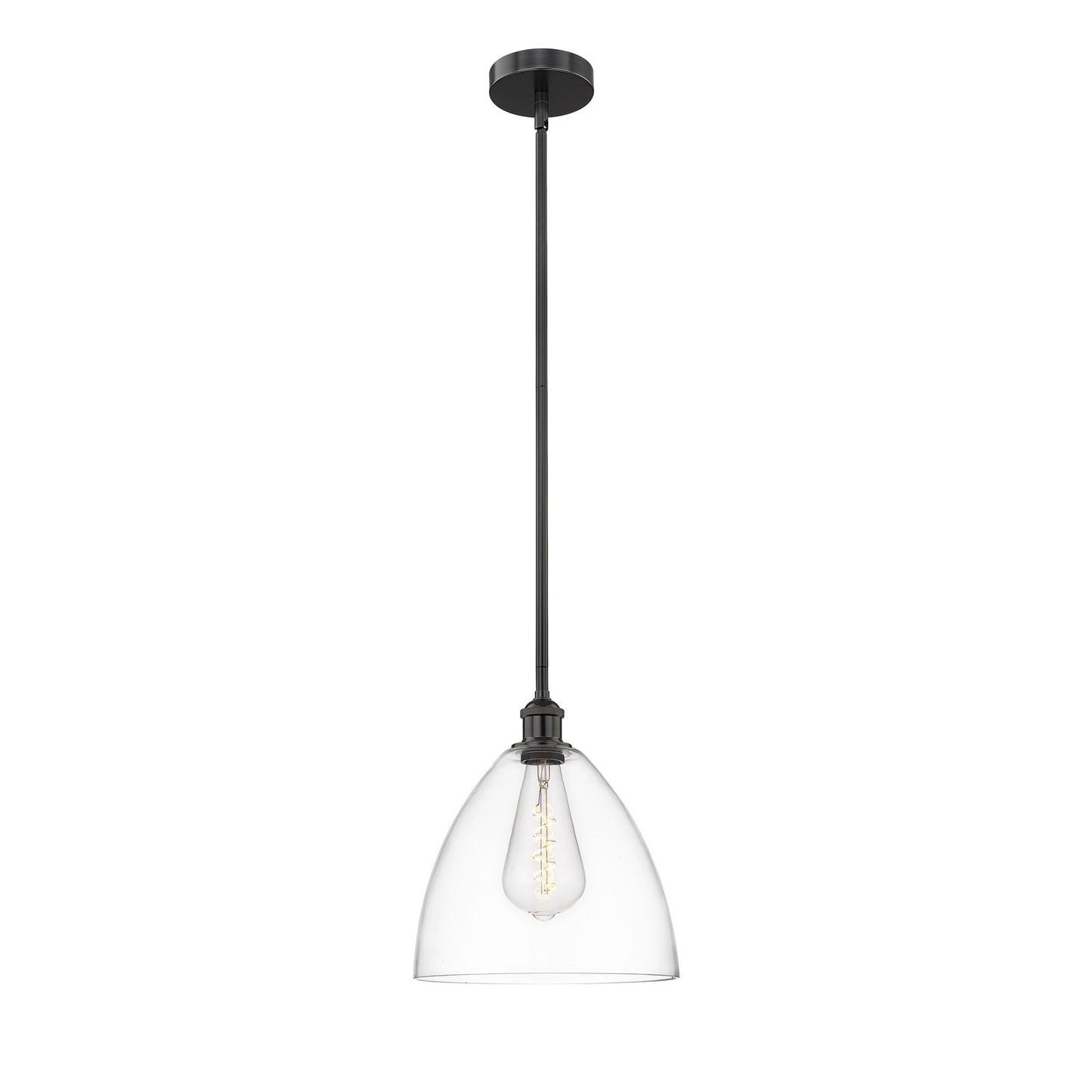 Innovations Bristol 12in 1-Light Mini Pendant | Industrial Matte Black Steel and Clear Glass | Kitchen Island & Dining Room | Model 616-1S-BK-GBD-122-LED