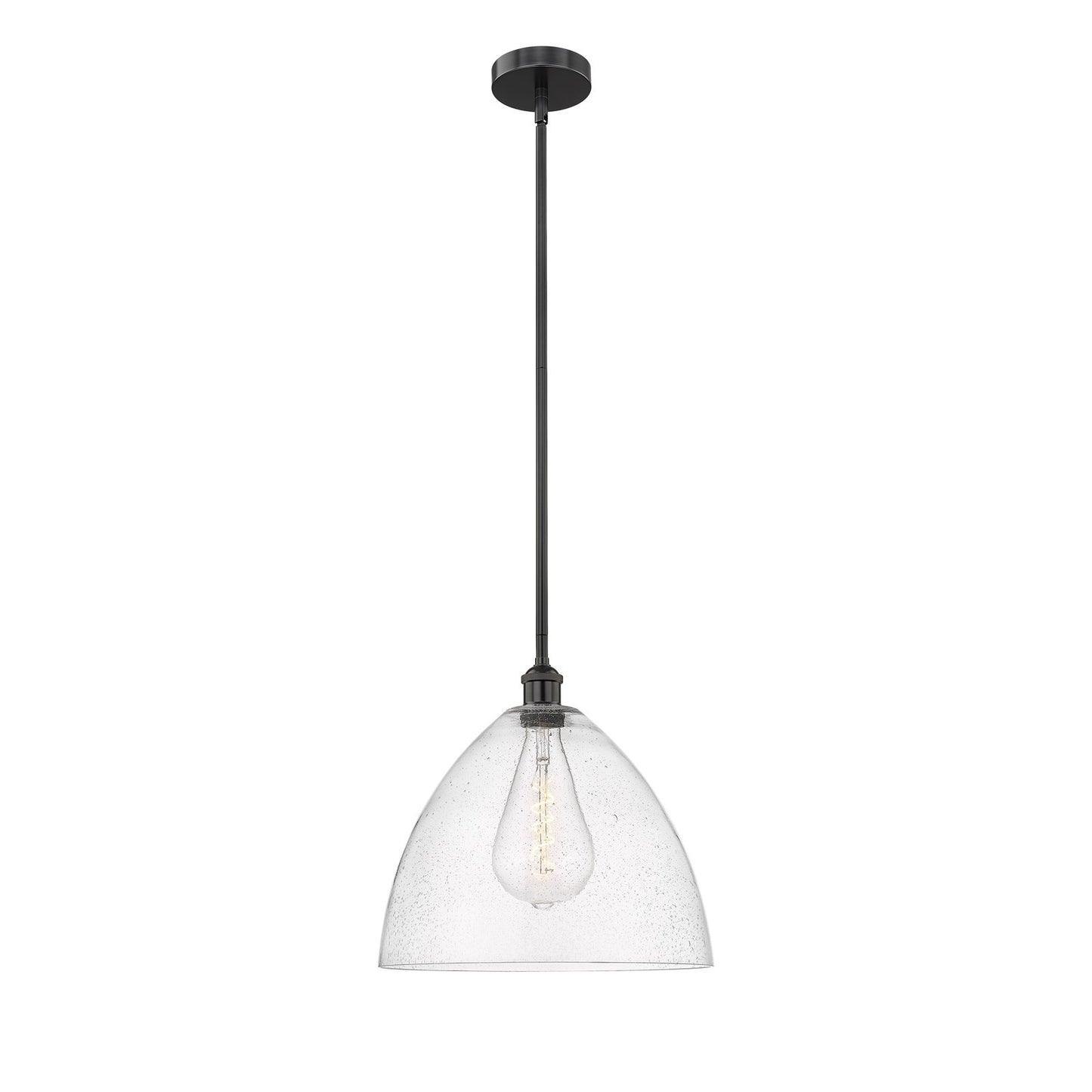 Innovations Bristol 16in 1-Light Pendant | Industrial Matte Black Steel and Seedy Glass | Kitchen Island & Dining Room | 16 | Model 616-1S-BK-GBD-164-LED