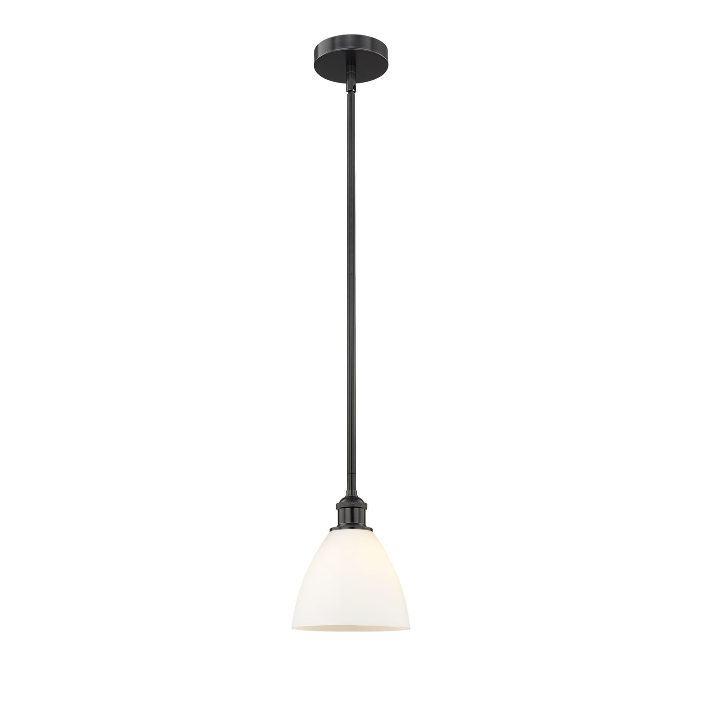 Innovations Bristol 7.5in 1-Light Mini Pendant | Industrial Matte Black Steel and Matte White Glass | Kitchen Island & | Model 616-1S-BK-GBD-751-LED