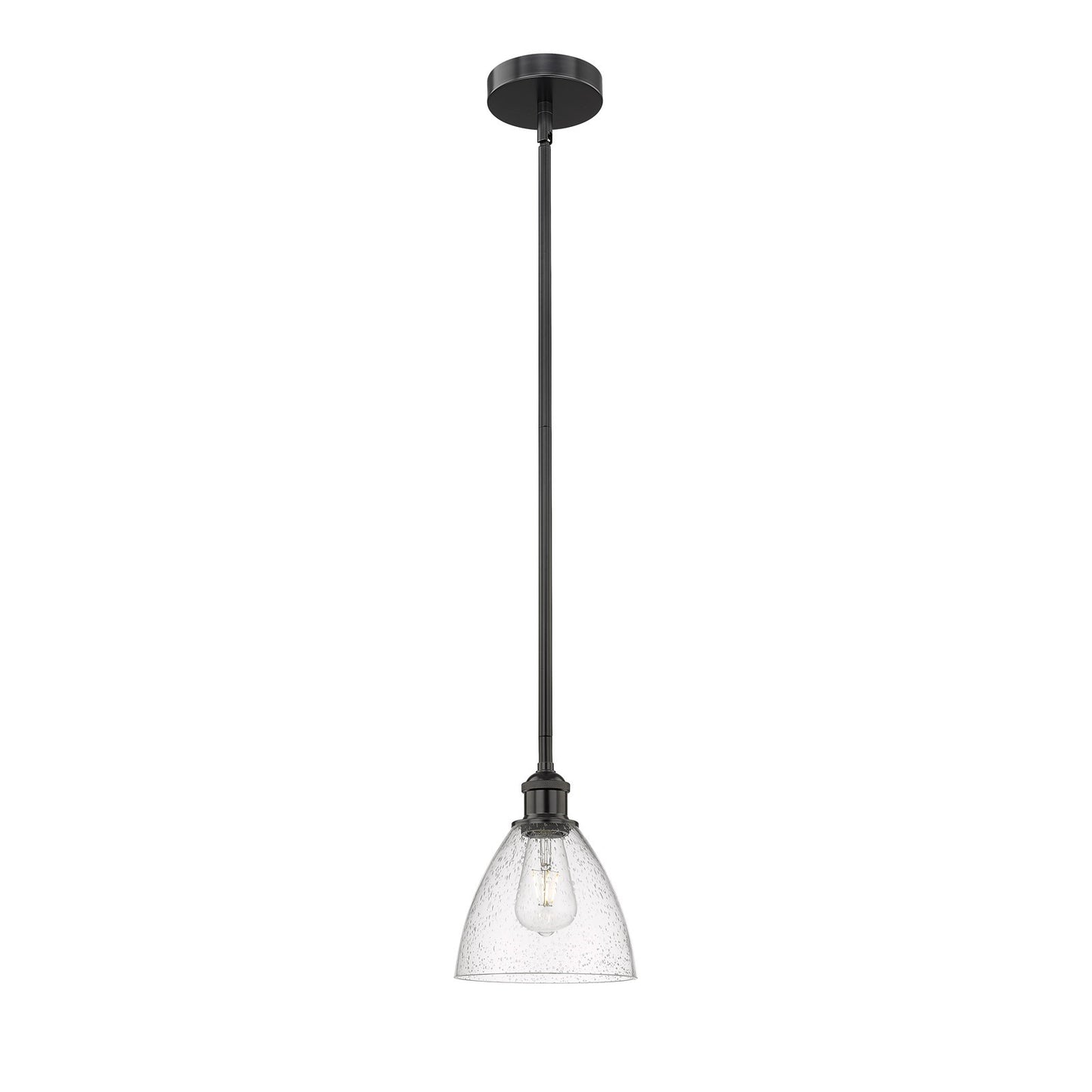 Innovations Bristol 8in 1-Light Mini Pendant | Industrial Matte Black Steel and Seedy Glass | Kitchen Island & Dining Room | Model 616-1S-BK-GBD-754