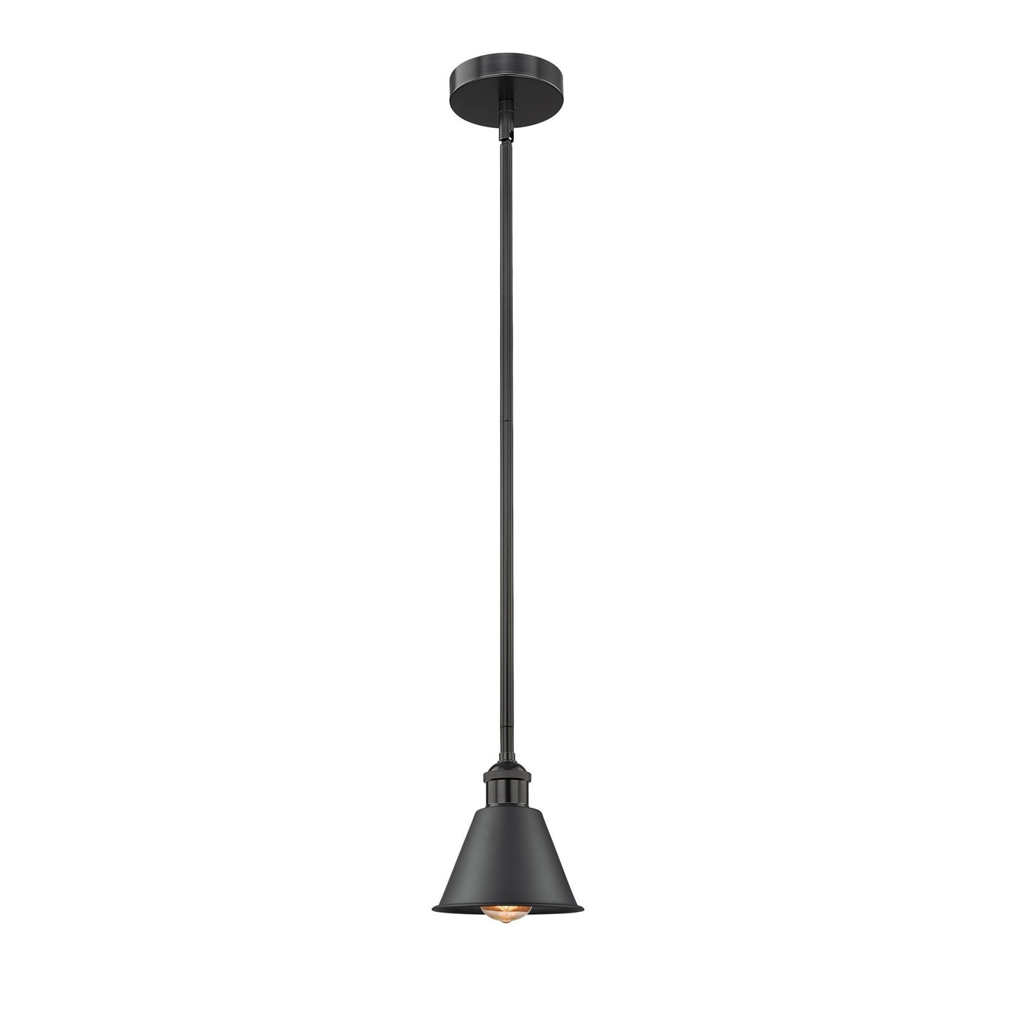 Innovations Smithfield 7in 1-Light Mini Pendant | Industrial Farmhouse Matte Black Steel and Cast Brass Metal Shade | Kitchen Island | Model 616-1S-BK-M8