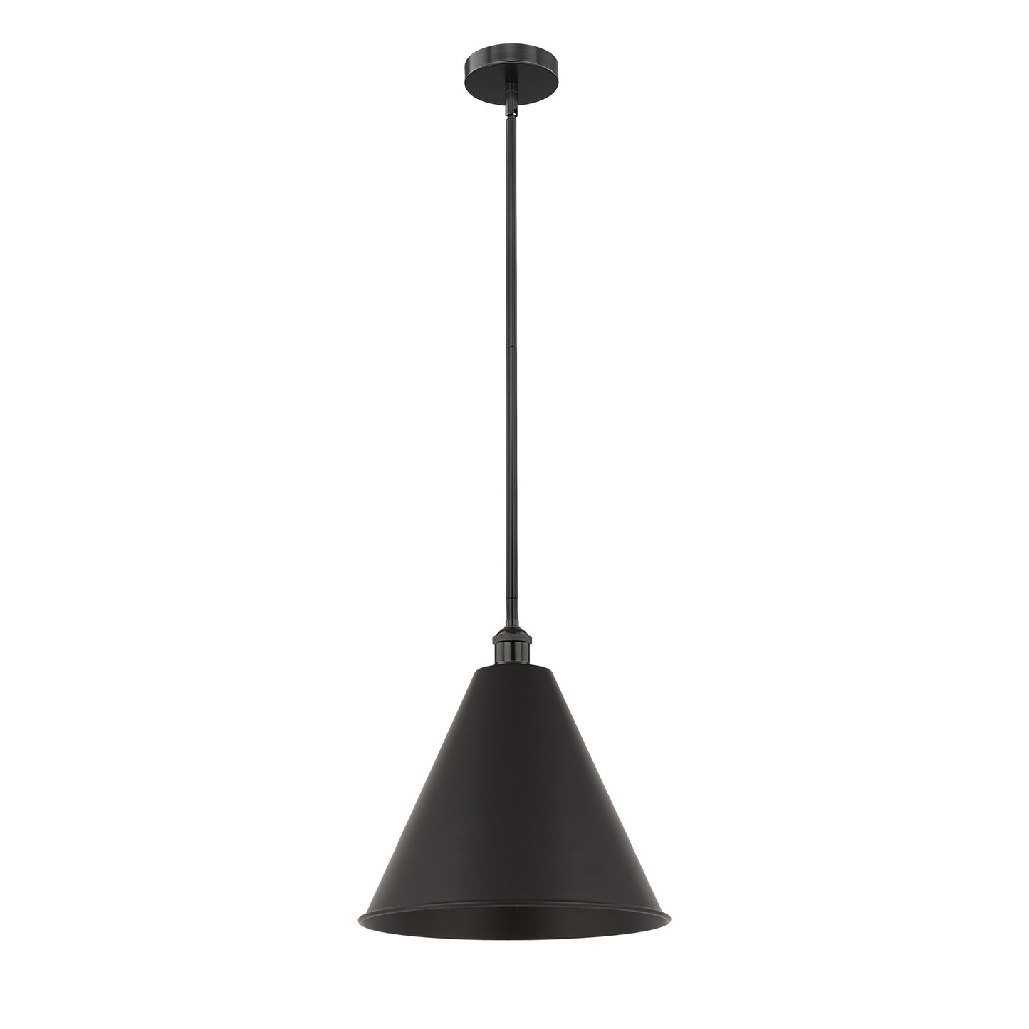 Innovations Berkshire 16in 1-Light Mini Pendant | Industrial Farmhouse Matte Black Steel and Cast Brass with Cone Metal | Model 616-1S-BK-MBC-16-BK-LED