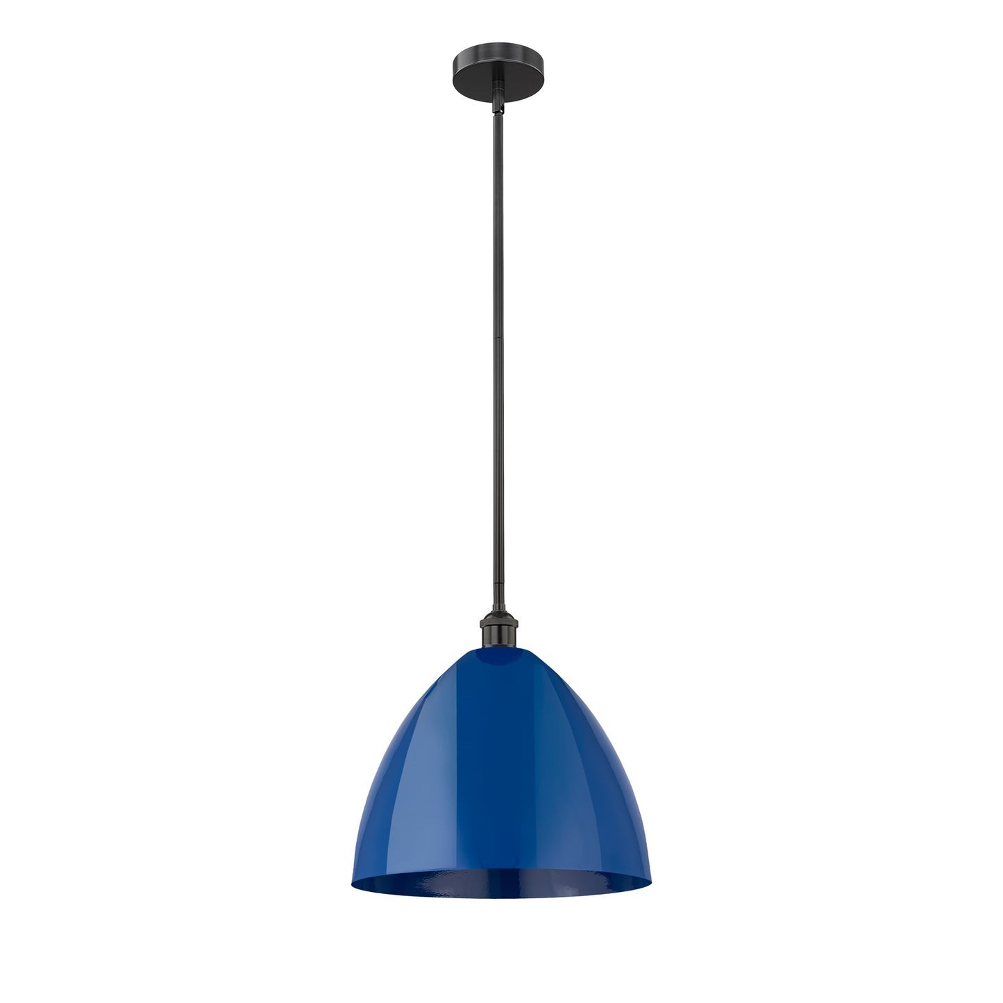Innovations Plymouth 16in 1-Light Mini Pendant | Industrial Matte Black Steel and Blue Metal | Kitchen Island & Dining | Model 616-1S-BK-MBD-16-BL-LED