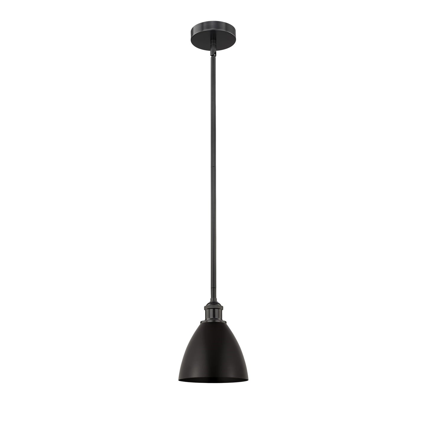 Innovations Bristol 8in 1-Light Mini Pendant | Industrial Farmhouse Matte Black Steel and Cast Brass with Matte Black | Model 616-1S-BK-MBD-75-BK-LED
