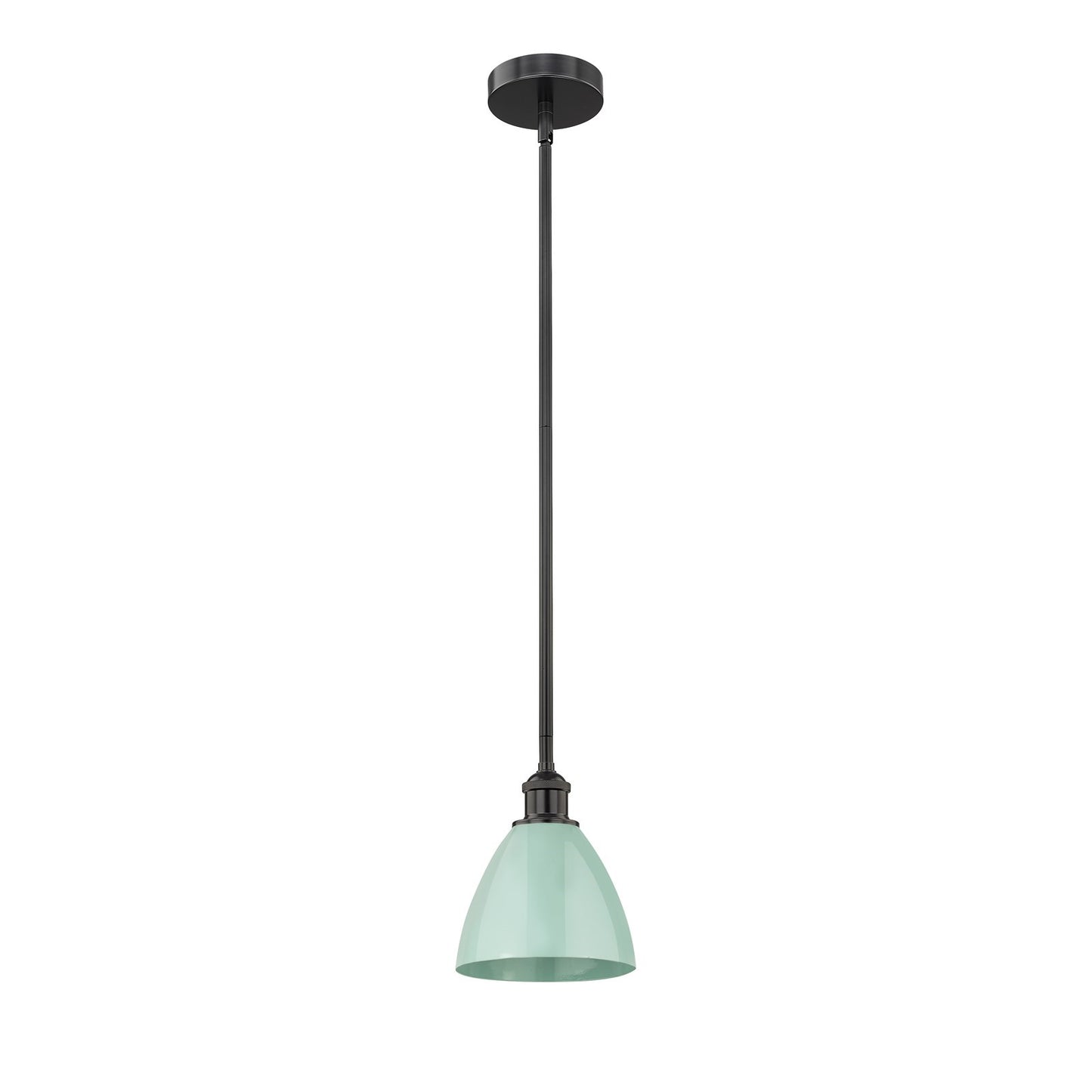 Innovations Plymouth 1-Light 7.5in Mini Pendant | Industrial Farmhouse Matte Black Steel and Seafoam Metal Shade | Kitchen | Model 616-1S-BK-MBD-75-SF-LED