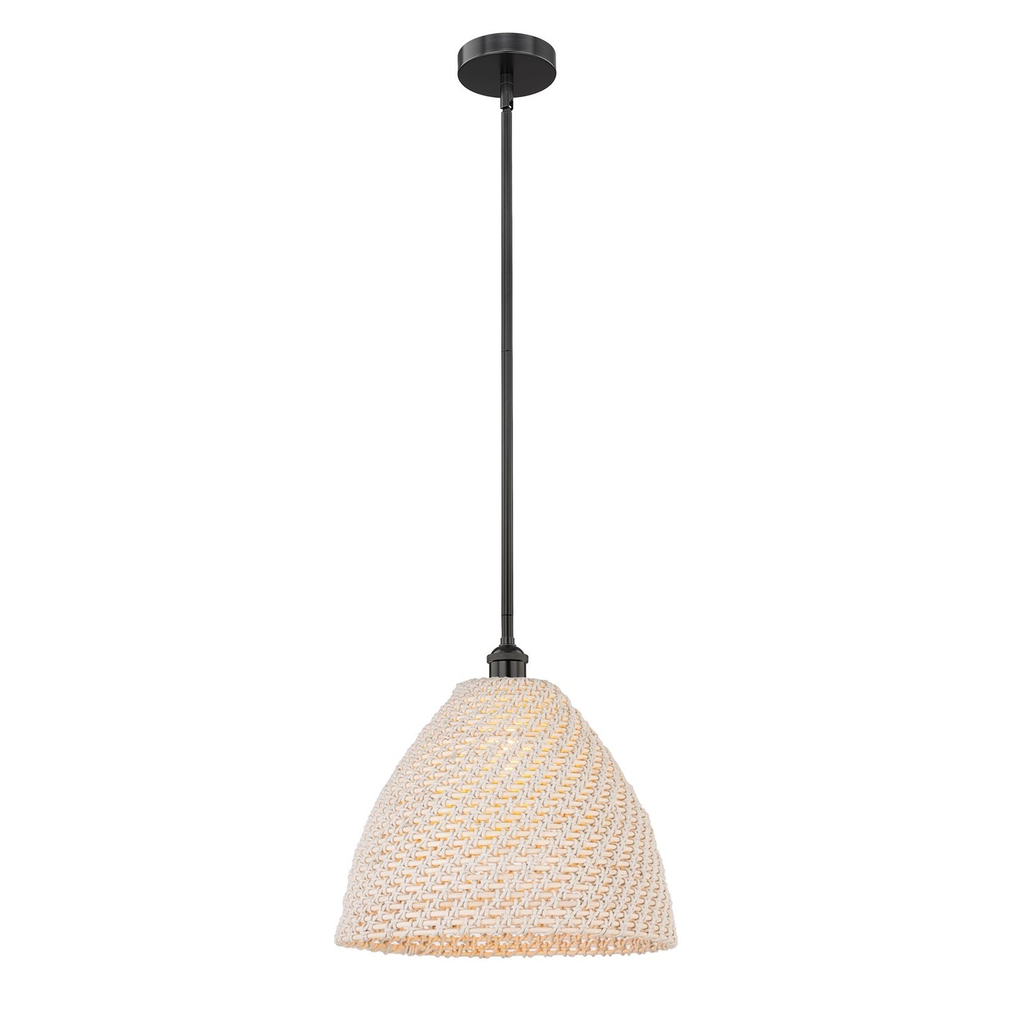 Innovations Bristol Natural 16in 1-Light Mini Pendant | Farmhouse Matte Black Steel and Natural Fiber Shade | Kitchen Island | Model 616-1S-BK-NBD-16-NAT