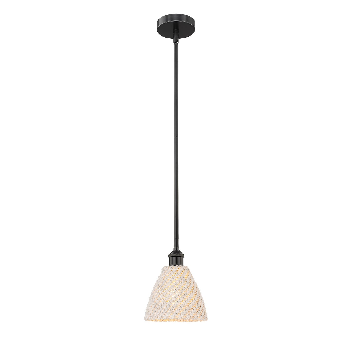 Innovations Bristol Natural 1-Light Mini Pendant | Farmhouse Matte Black Steel and Natural Fiber Shade | Kitchen Island & | Model 616-1S-BK-NBD-75-NAT