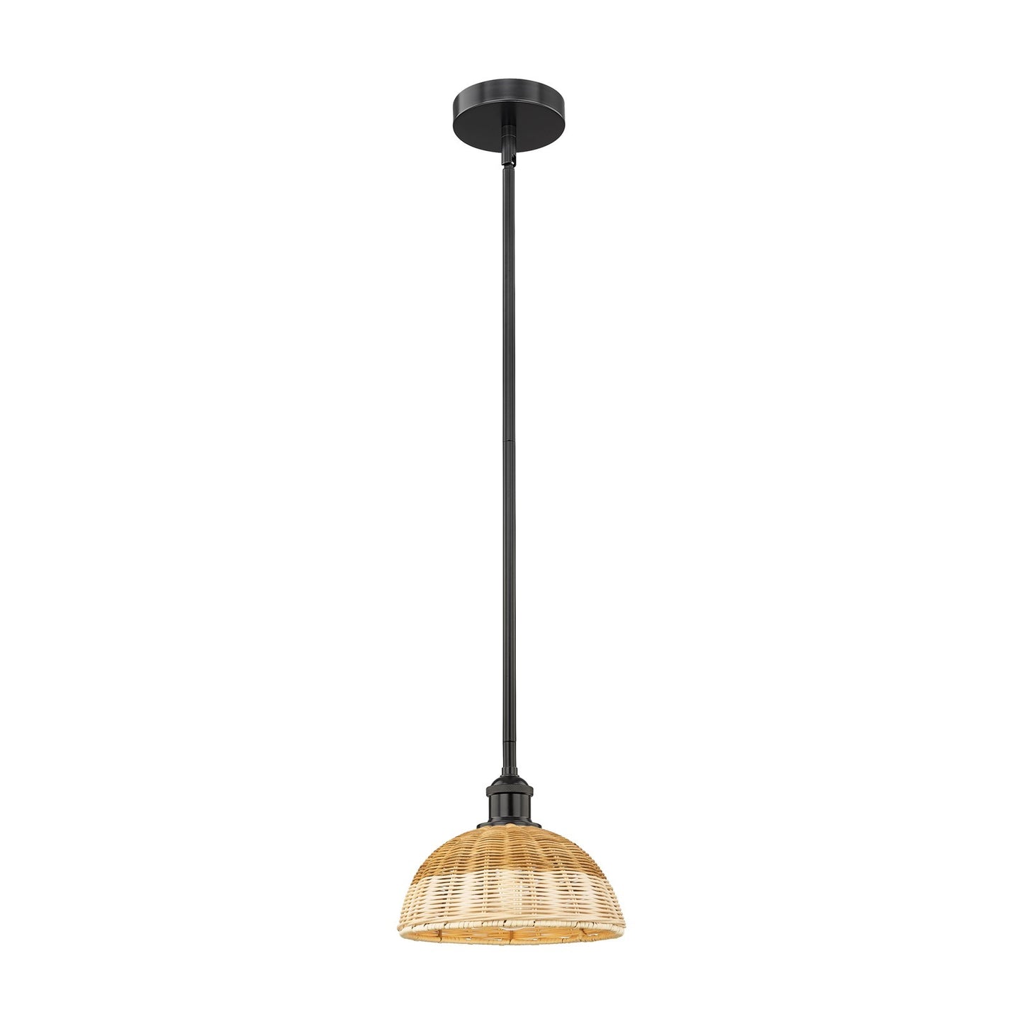 Innovations Lighting Bristol Natural II 9in 1-Light Mini Pendant | Industrial Matte Black Steel and Natural Fiber Shade | Model 616-1S-BK-NBD2-9-NAT