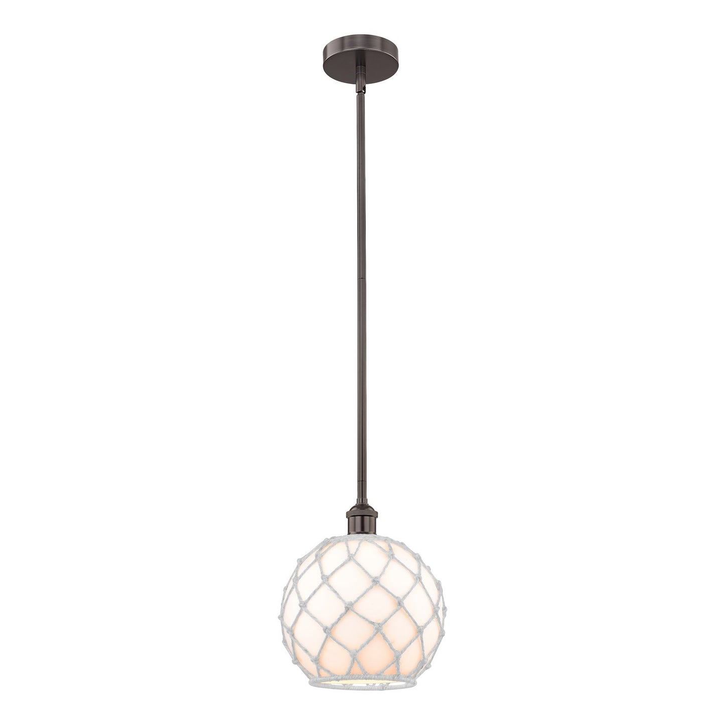 Innovations Farmhouse Rope 10in 1-Light Mini Pendant | Industrial Oil Rubbed Bronze Steel and White Glass with Rope | Model 616-1S-OB-G121-10RW-LED