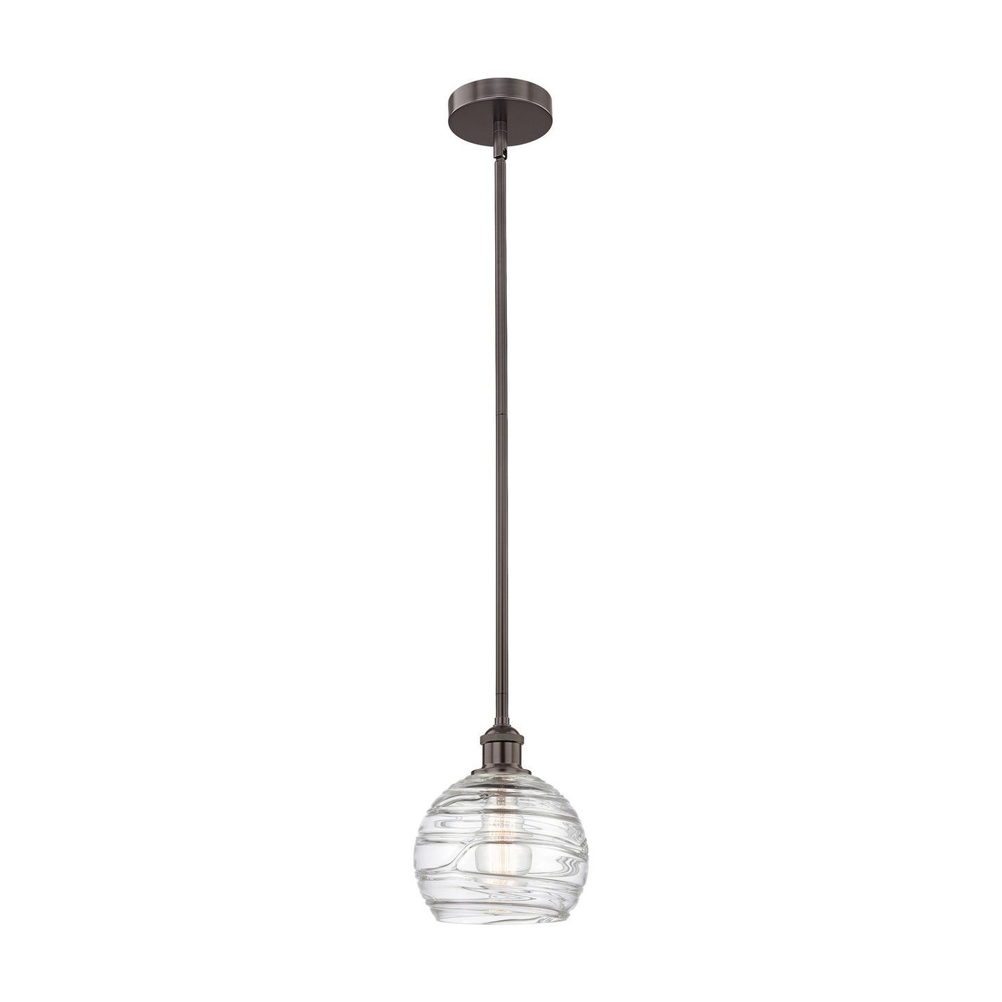 Innovations Athens Deco Swirl 8in 1-Light Mini Pendant | Industrial Oil Rubbed Bronze Steel and Clear Deco Swirl Glass | Model 616-1S-OB-G1213-8CL