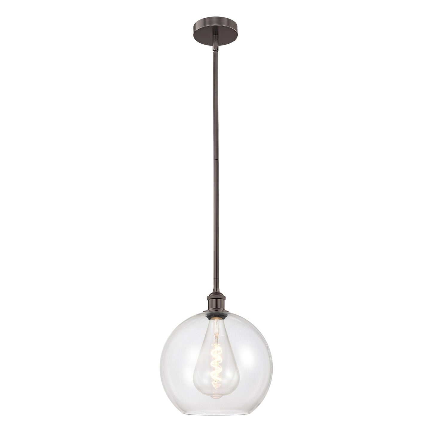 Innovations Athens 12in 1-Light Mini Pendant | Industrial Oil Rubbed Bronze Steel and Clear Glass | Kitchen Island & Dining | Model 616-1S-OB-G122-12-LED
