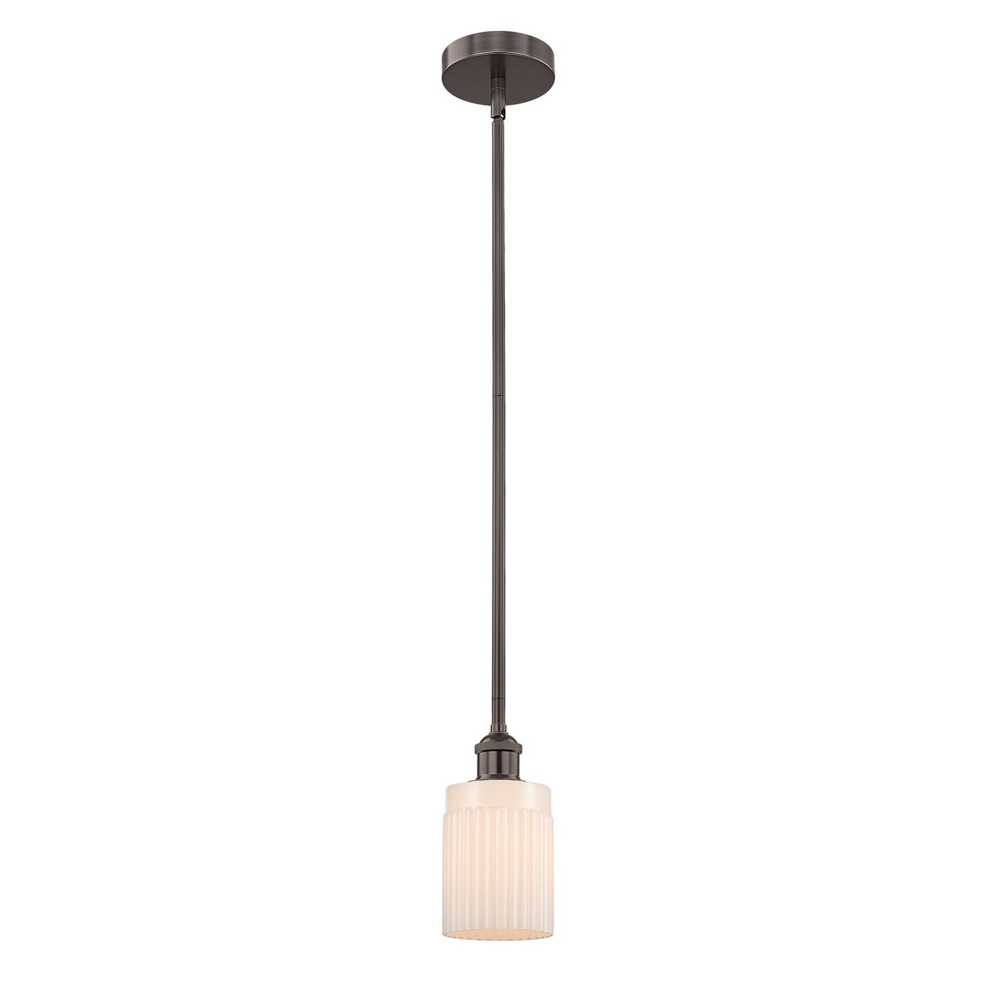Innovations Hadley 1-Light 4.5in Mini Pendant | Transitional Oil Rubbed Bronze Steel and Matte White Ribbed Glass | Kitchen Island | Model 616-1S-OB-G341