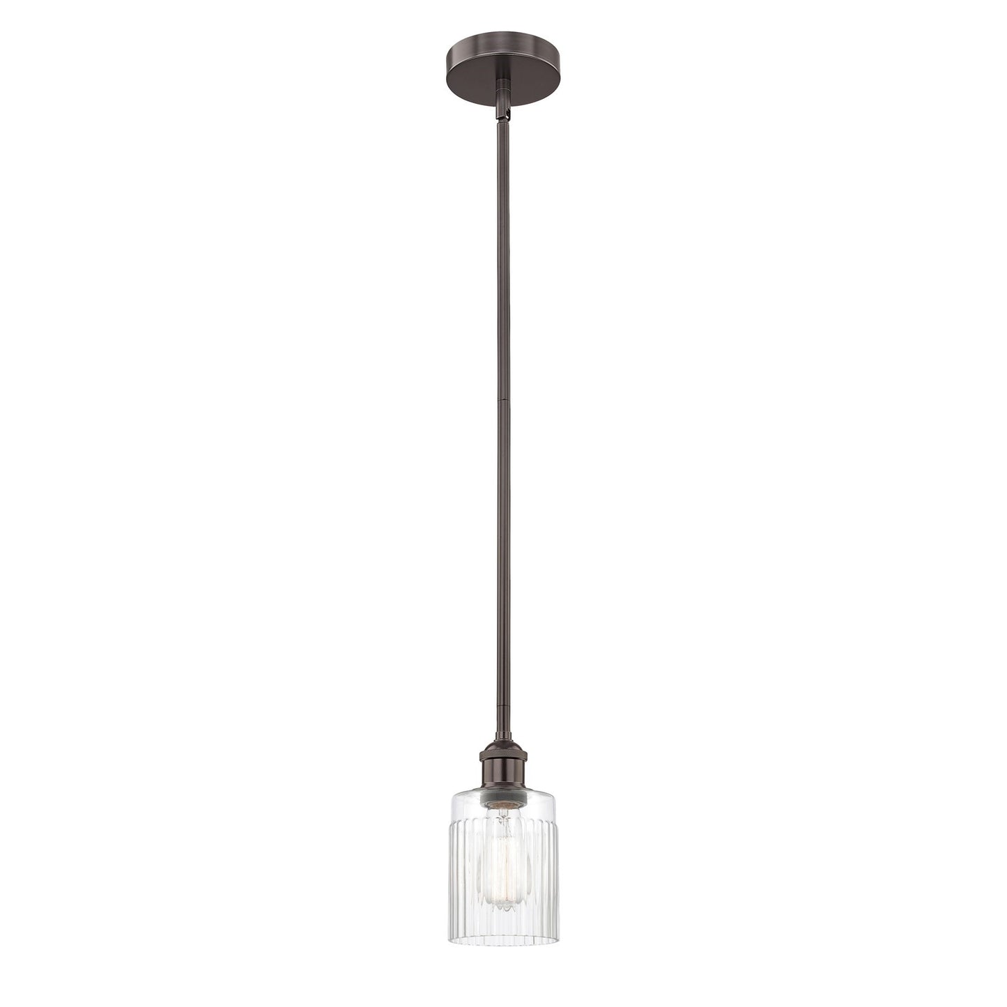 Innovations Hadley 4.5in 1-Light Mini Pendant | Art Nouveau Oil Rubbed Bronze and Clear Ribbed Glass | Kitchen Island & Dining | Model 616-1S-OB-G342-LED