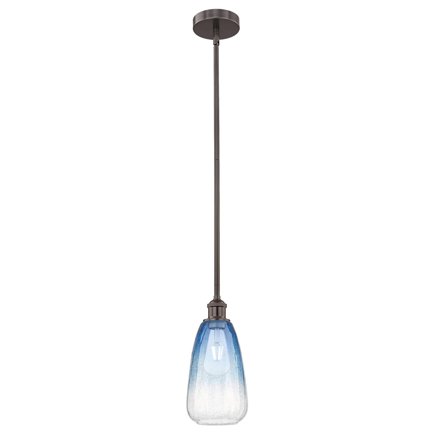Innovations Brookhaven Almond 6in 1-Light Mini Pendant | Industrial Oil Rubbed Bronze Steel and Sapphire Blue Glass | Kitchen | Model 616-1S-OB-G480-6SB