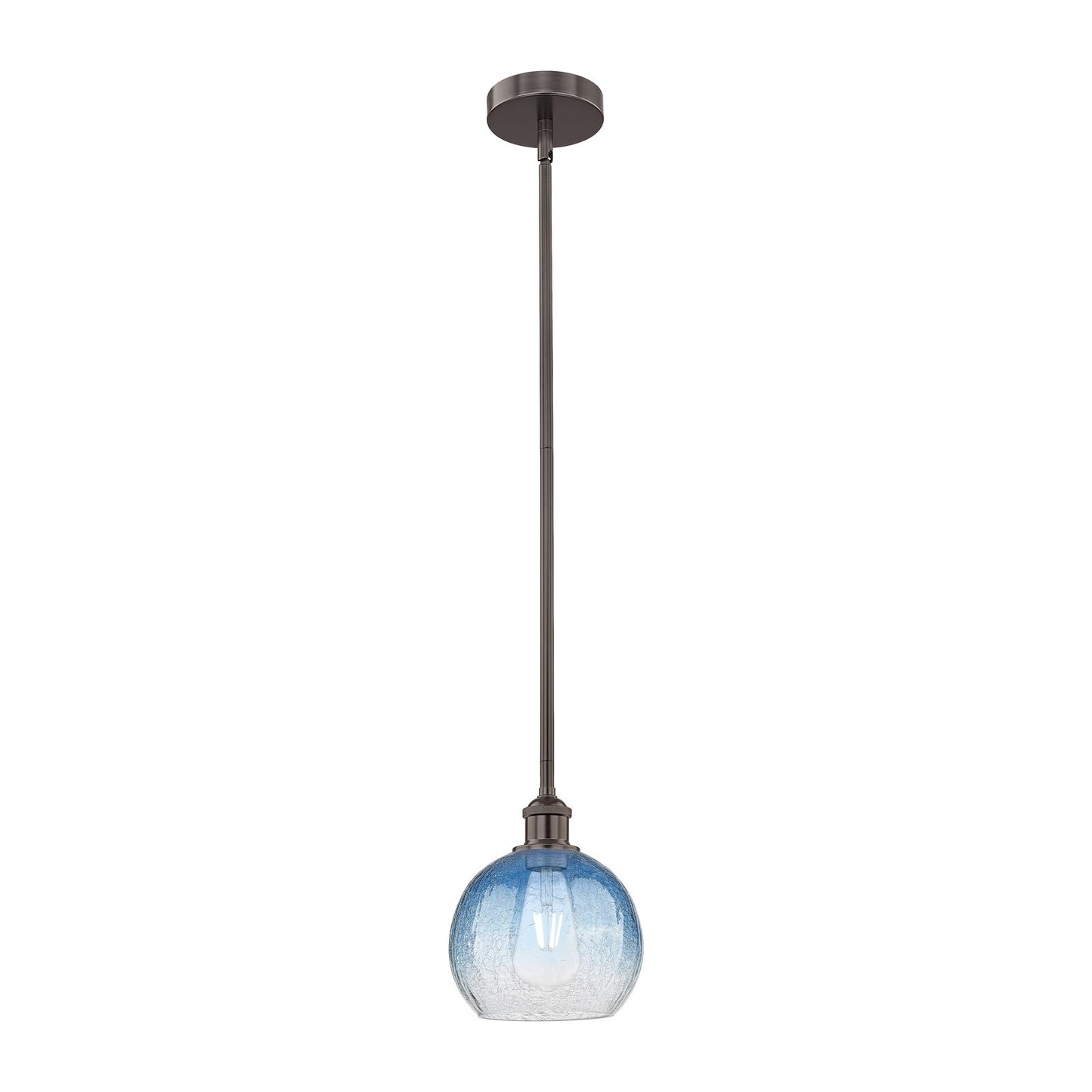 Innovations Brookhaven Globe 8in 1-Light Mini Pendant | Industrial Oil Rubbed Bronze Steel and Sapphire Blue Glass | Kitchen | Model 616-1S-OB-G483-8SB