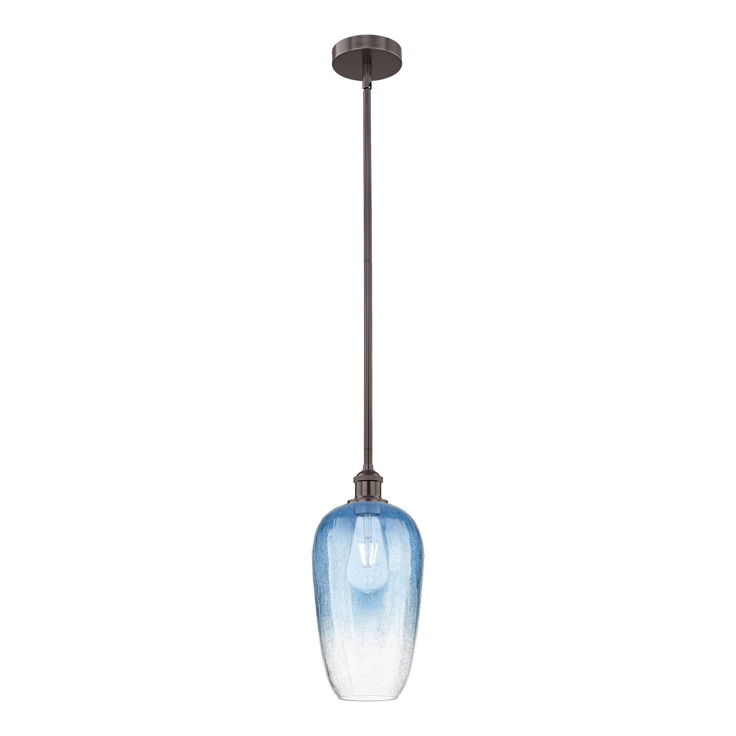 Innovations Brookhaven Flute 7in 1-Light Mini Pendant | Industrial Oil Rubbed Bronze Steel and Sapphire Blue Glass | Kitchen | Model 616-1S-OB-G484-7SB