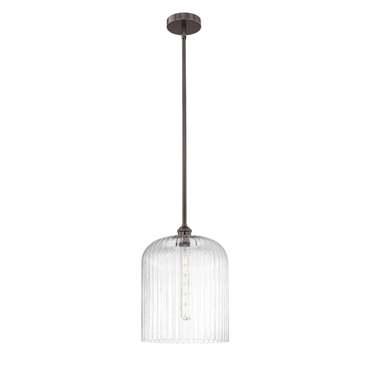 Innovations Bridal Veil 5in 1-Light Mini Pendant | Art Nouveau Industrial Oil Rubbed Bronze Steel and Clear Ribbed Glass | Model 616-1S-OB-G559-12CL