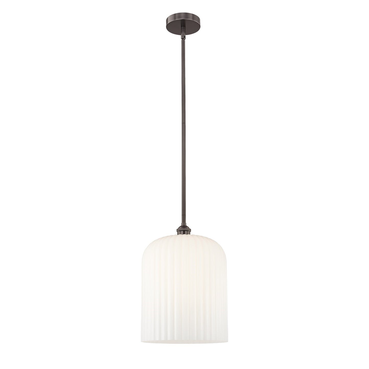 Innovations Bridal Veil 5in 1-Light Mini Pendant | Industrial Oil Rubbed Bronze Steel and Gloss White Ribbed Glass | Kitchen | Model 616-1S-OB-G559-12GWH