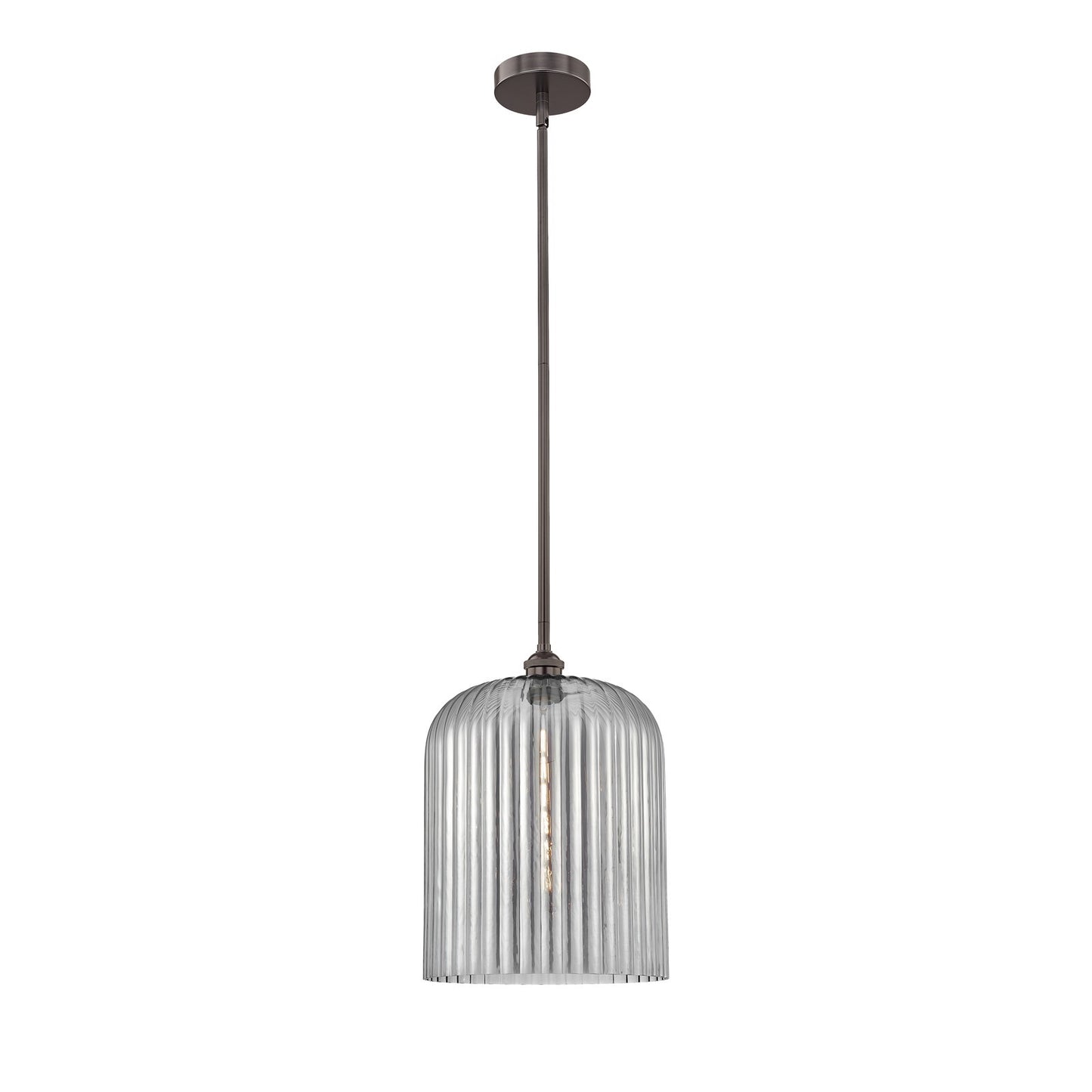 Innovations Bridal Veil 5in 1-Light Mini Pendant | Art Nouveau Industrial Oil Rubbed Bronze and Light Smoke Ribbed Glass | Model 616-1S-OB-G559-12SM