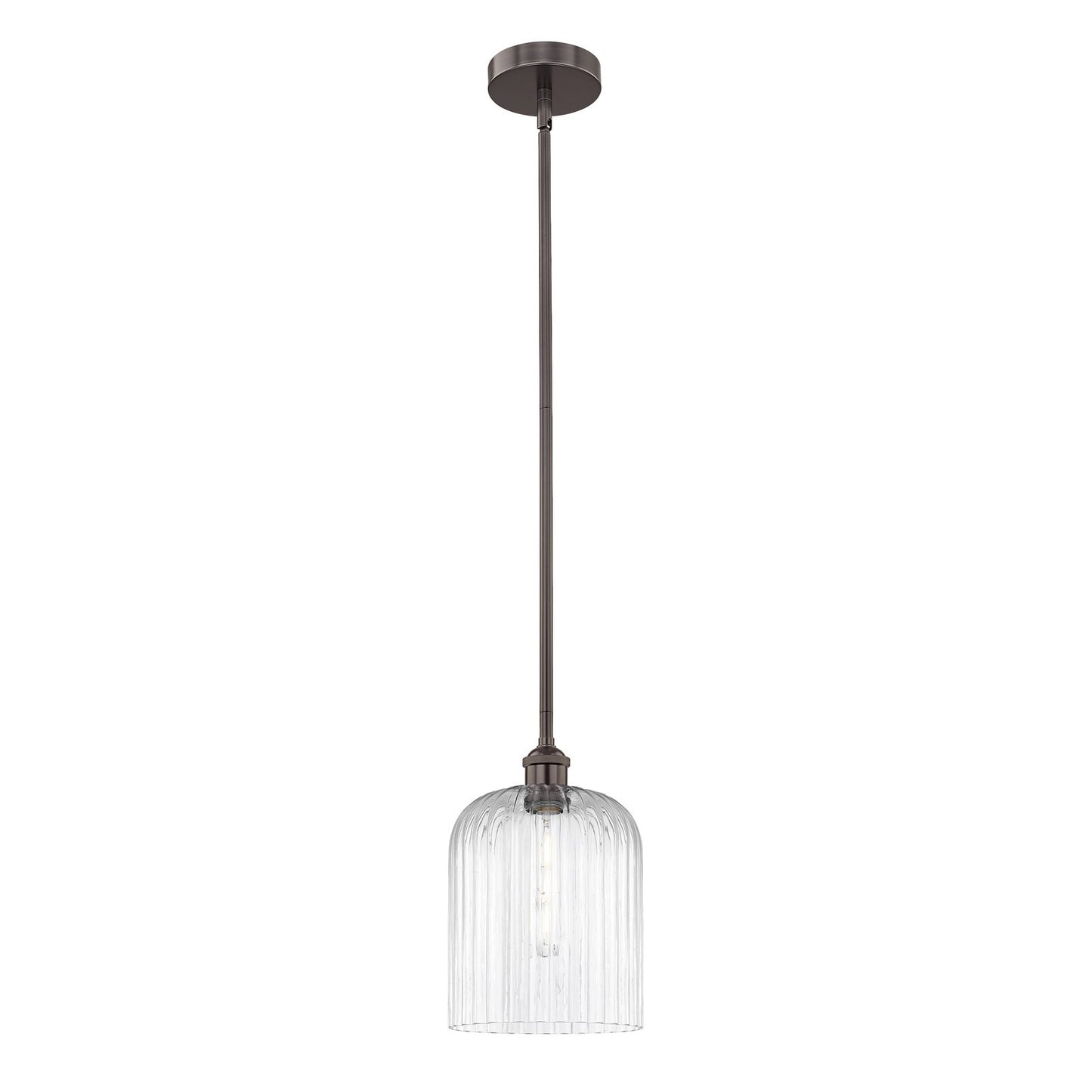 Innovations Bridal Veil 5in 1-Light Mini Pendant | Industrial Oil Rubbed Bronze Steel and Clear Ribbed Glass | Kitchen Island & | Model 616-1S-OB-G559-8CL