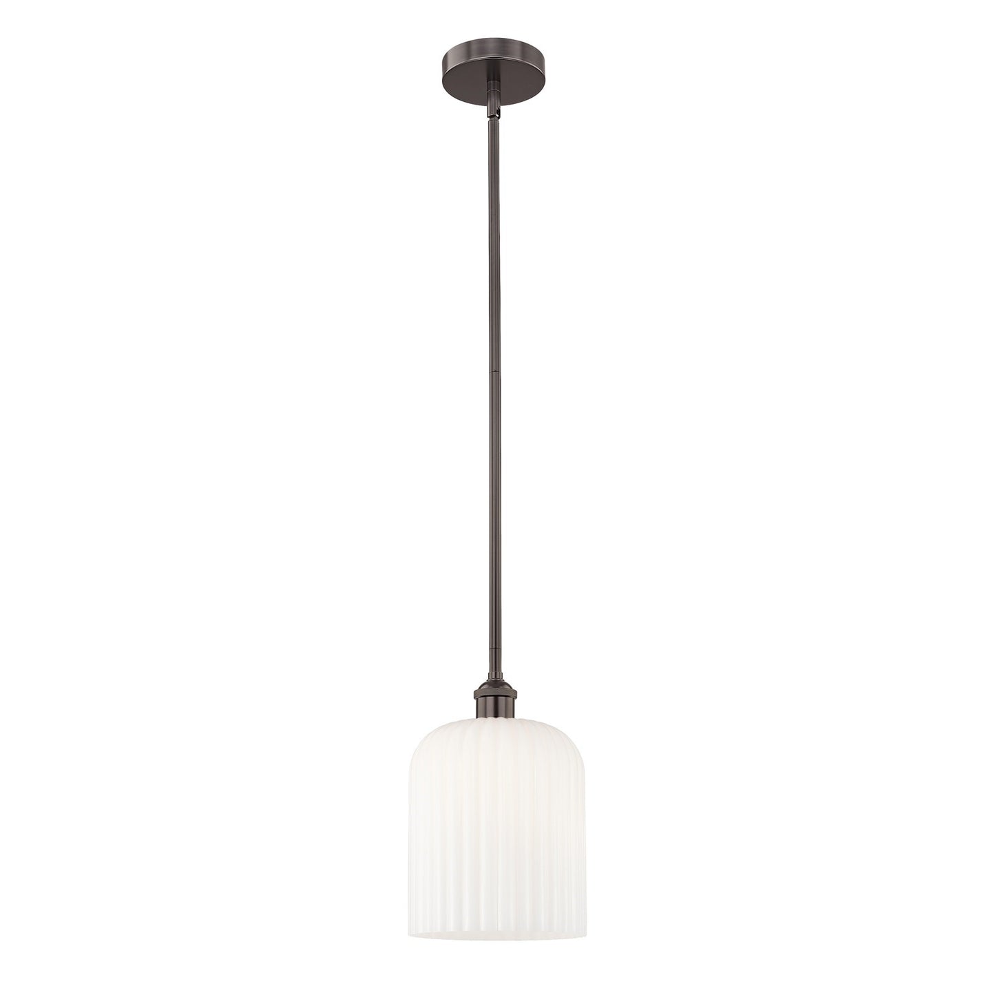 Innovations Bridal Veil 5in 1-Light Mini Pendant | Industrial Oil Rubbed Bronze Steel and Gloss White Ribbed Glass | Kitchen | Model 616-1S-OB-G559-8GWH