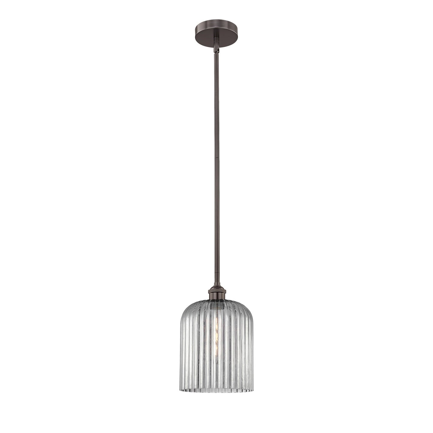 Innovations Bridal Veil 5in 1-Light Mini Pendant | Industrial Oil Rubbed Bronze Steel and Light Smoke Ribbed Glass | Kitchen | Model 616-1S-OB-G559-8SM