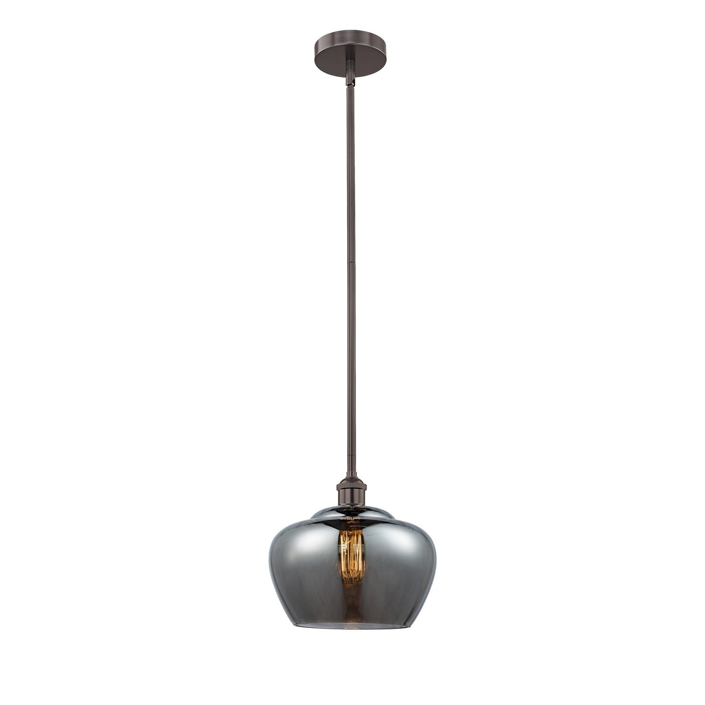 Innovations Fenton 11in 1-Light Mini Pendant | Industrial Oil Rubbed Bronze Steel and Light Smoke Ribbed Glass | Kitchen | Model 616-1S-OB-G93-L-LED