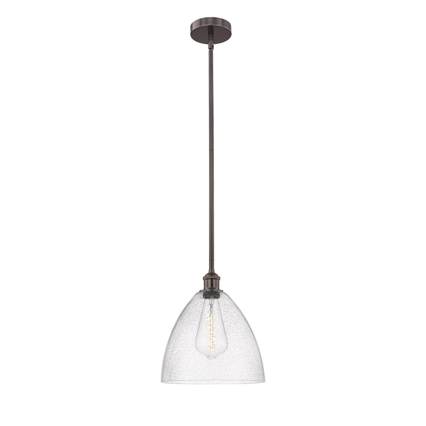 Innovations Bristol 12in 1-Light Mini Pendant | Industrial Oil Rubbed Bronze Steel and Seedy Glass | Kitchen Island & Dining | Model 616-1S-OB-GBD-124-LED